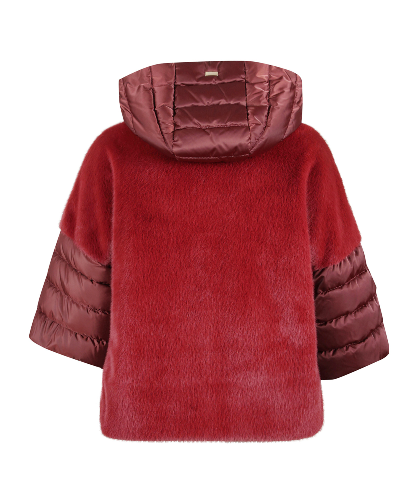 Herno Satin Cape And Lady Alternative Fur In Red