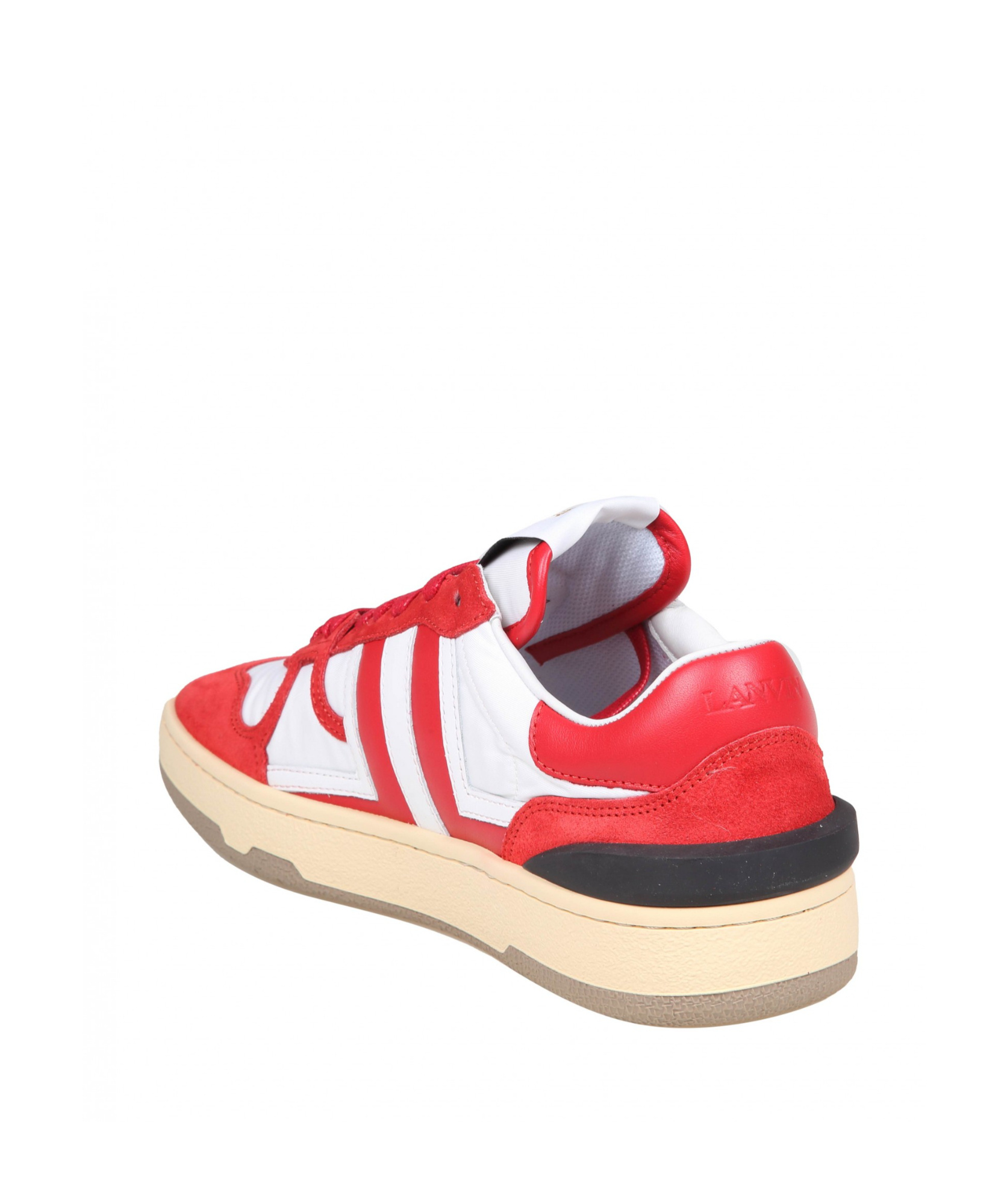Lanvin Clay Low Top Sneakers In Leather And Nylon Color White/red In Multicolor