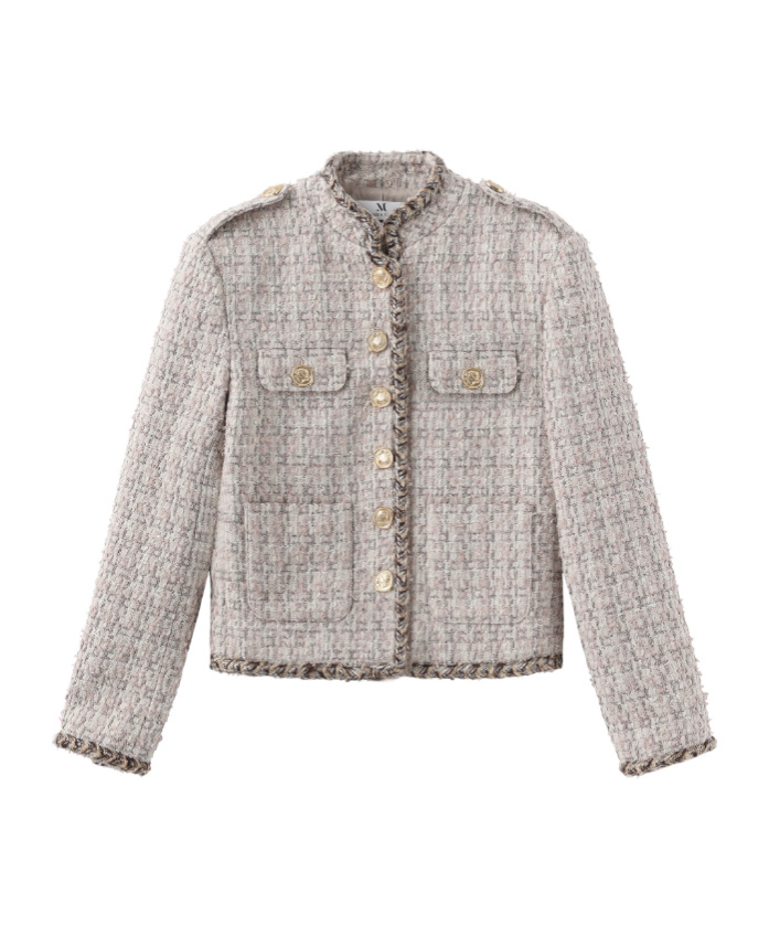Marissa Chiara Stand Collar Lace Jacket In Neutral