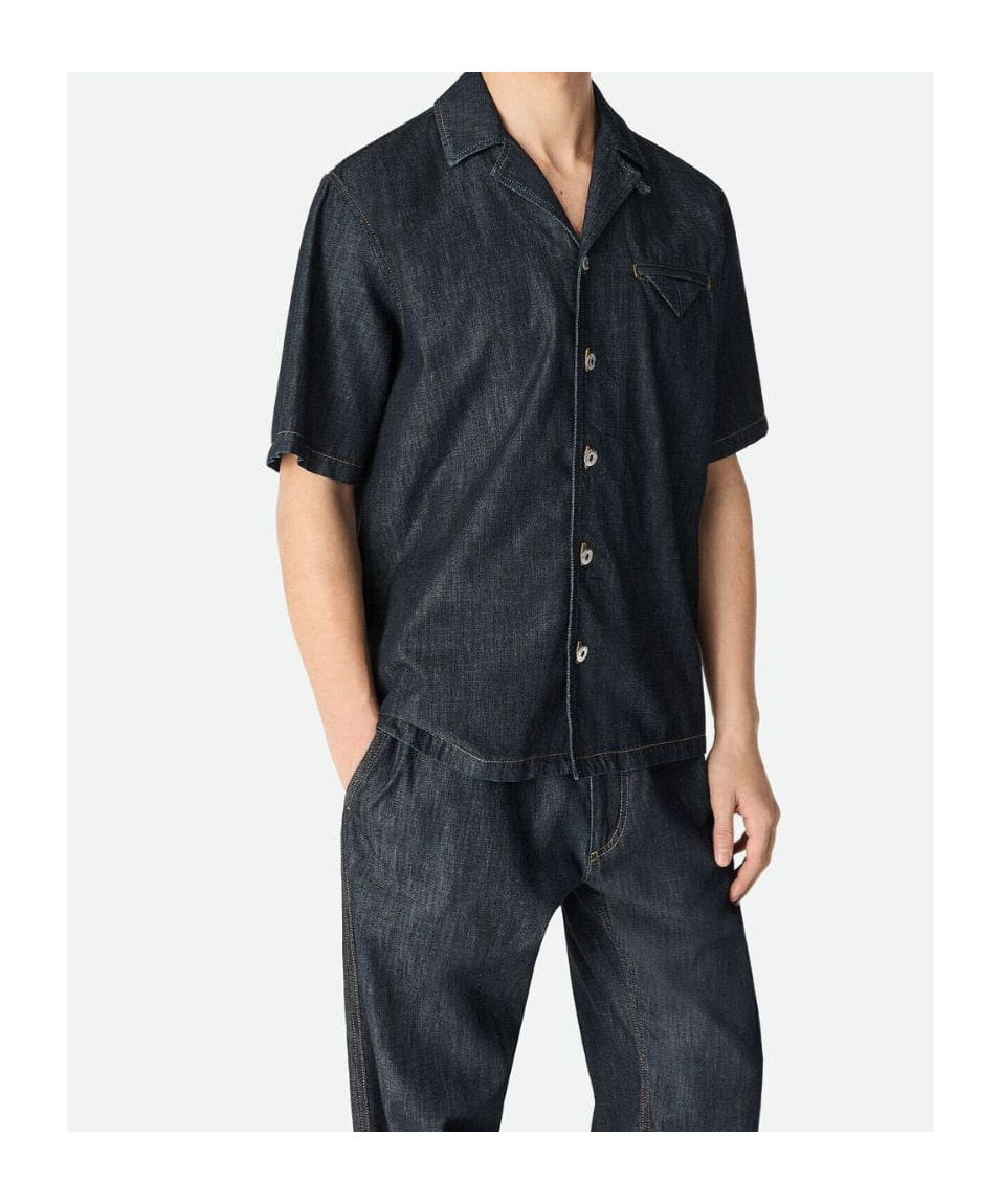 Bottega Veneta Rinsed Indigo Straight Denim Shirt In Blue