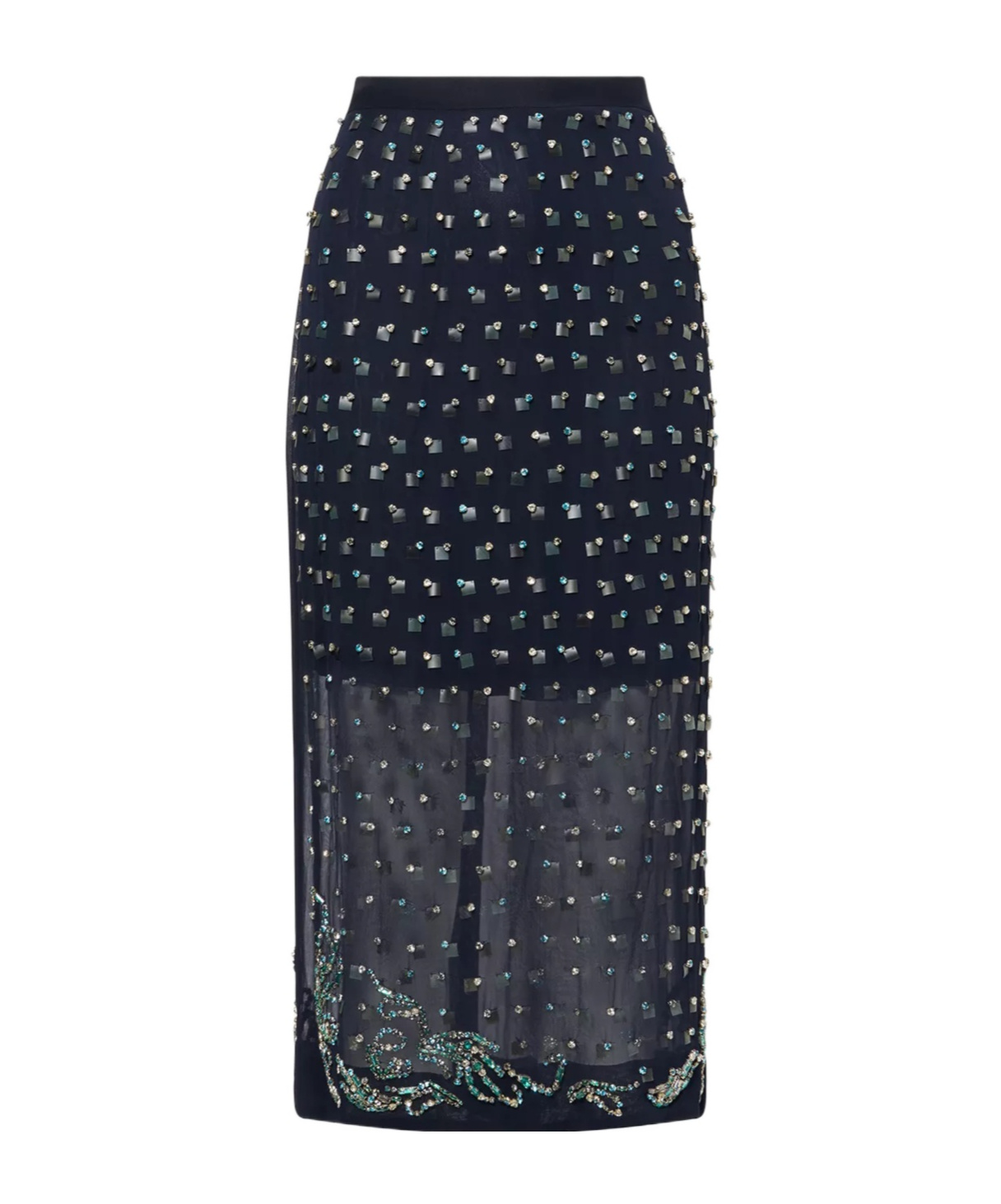 Dries Van Noten Women Blue Georgette Jewel Embellished Midi Skirt In Black