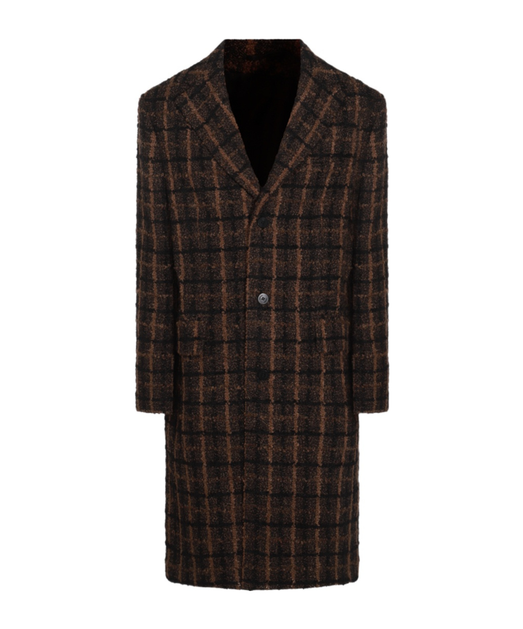 Versace Checked Midi Coat In Black