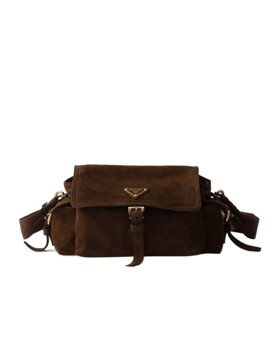 Prada Womens Burgundy Explore Medium Suede Shoulder Bag In Brown