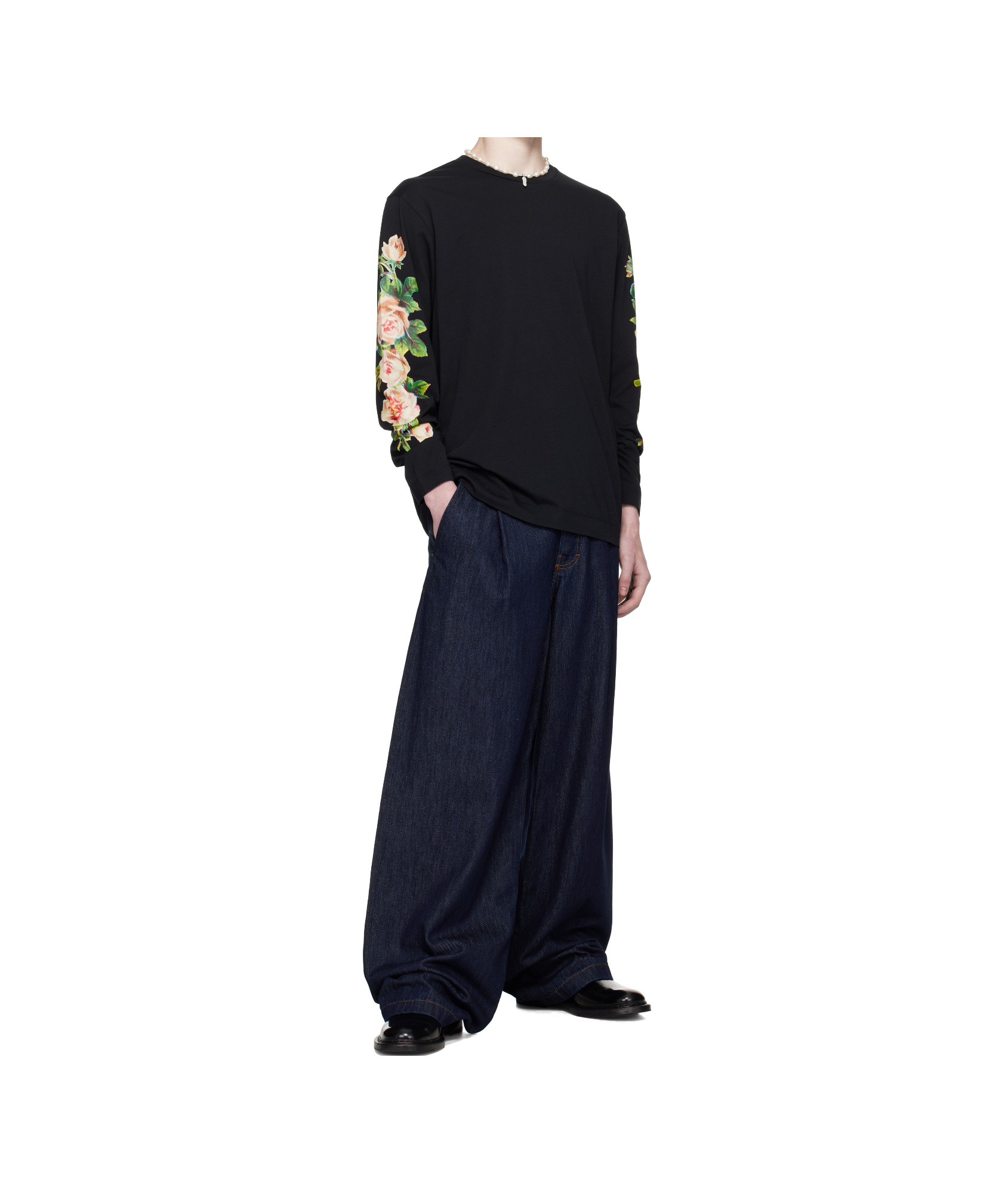 Simone Rocha Rose Bouquet Long Sleeve T-shirt In Black