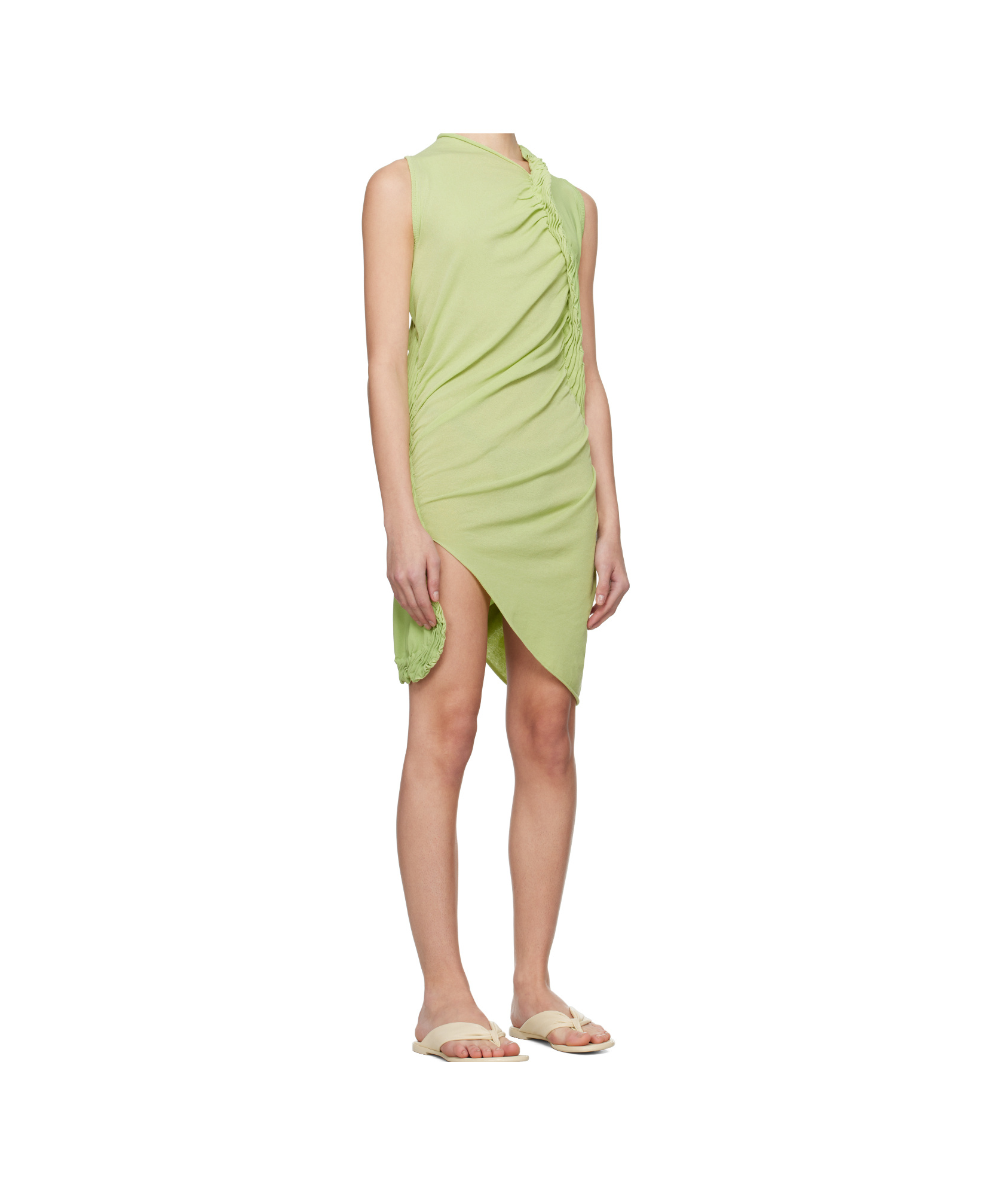 Issey Miyake Green Beanstalk Minidress In Green