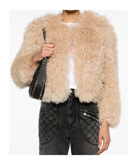 Isabel Marant Faustine Faux-shearling Cropped Jacket In Nude