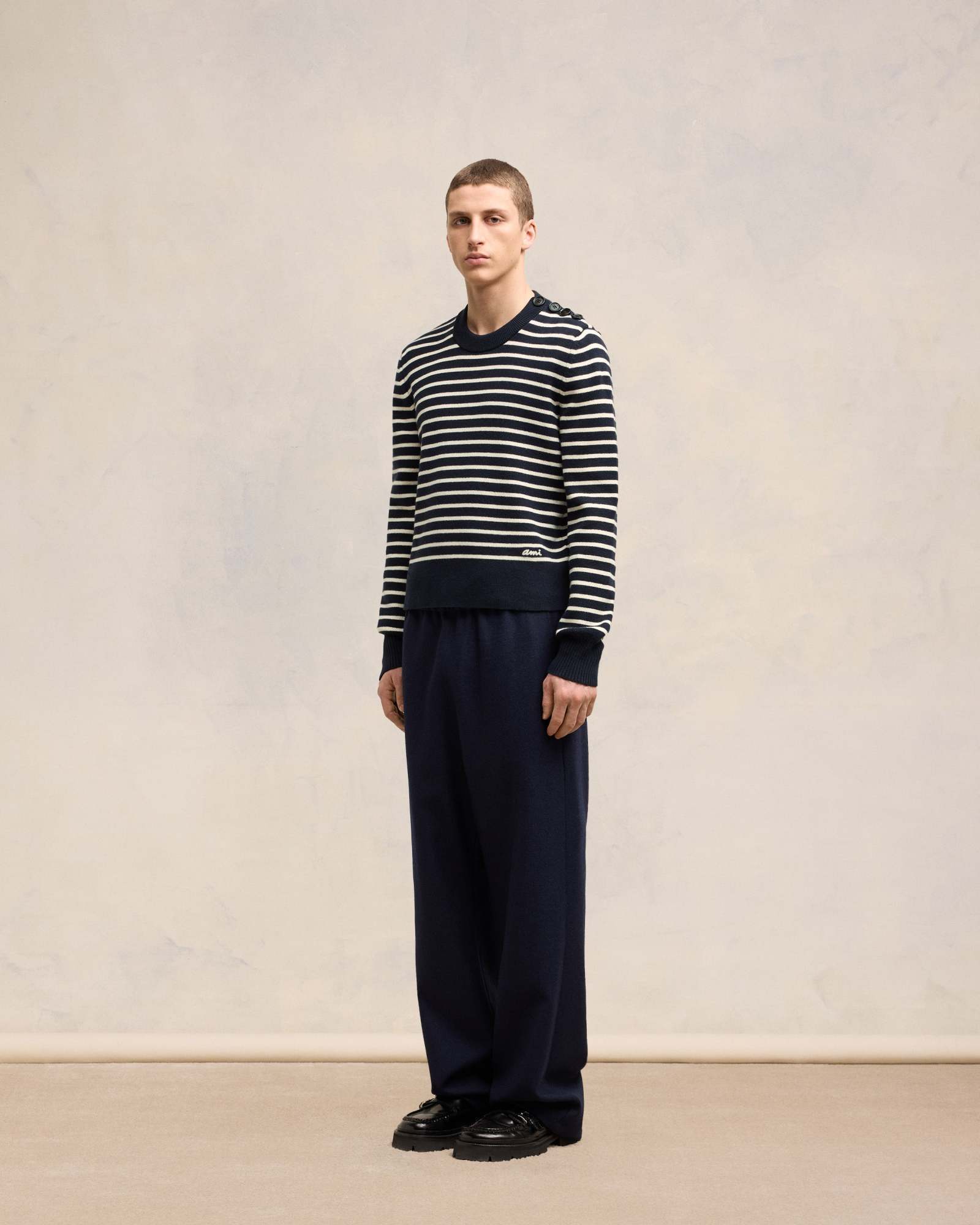 Shop Ami Alexandre Mattiussi Ami Alexandre Matiussi Striped Crewneck Sailor Jumper In Black
