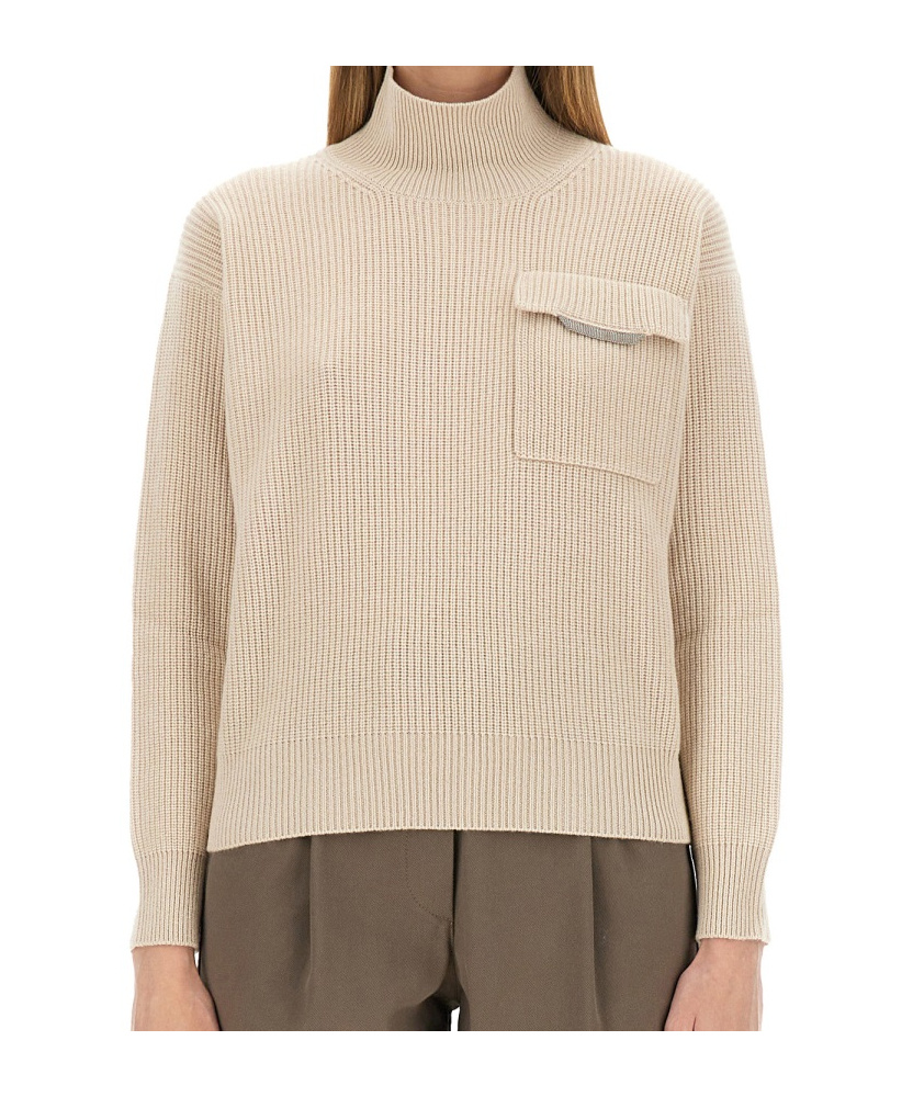 Brunello Cucinelli Regular Fit Cashmere Sweater With Refined Silhouette In Brown