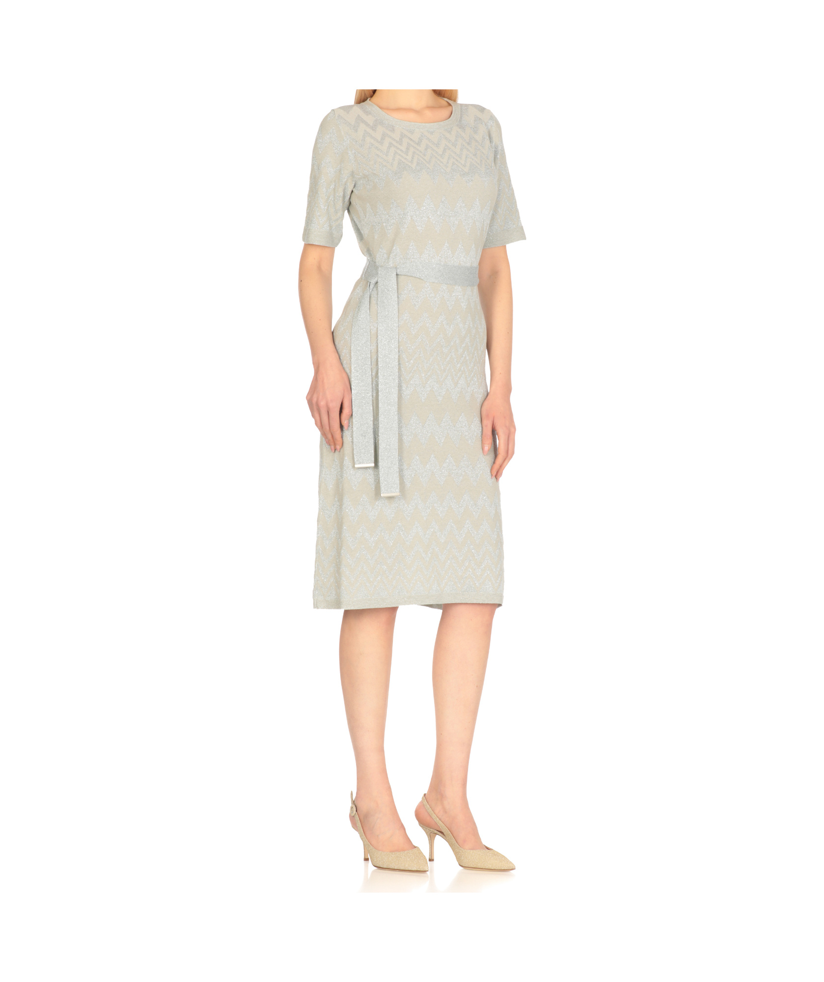 D Exterior D.exterior Zigzag Belted Dress In Gray