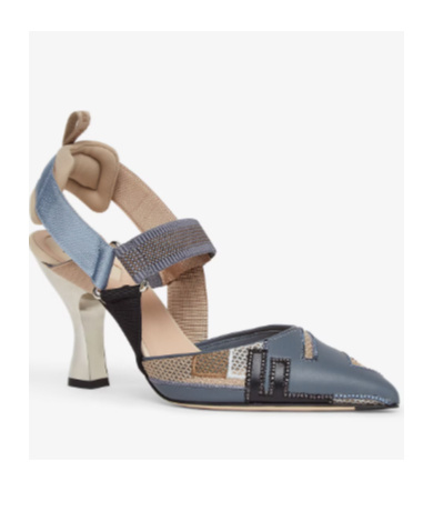 Fendi Blue Inlaid Leather High-heeled Slingbacks In Multicolor