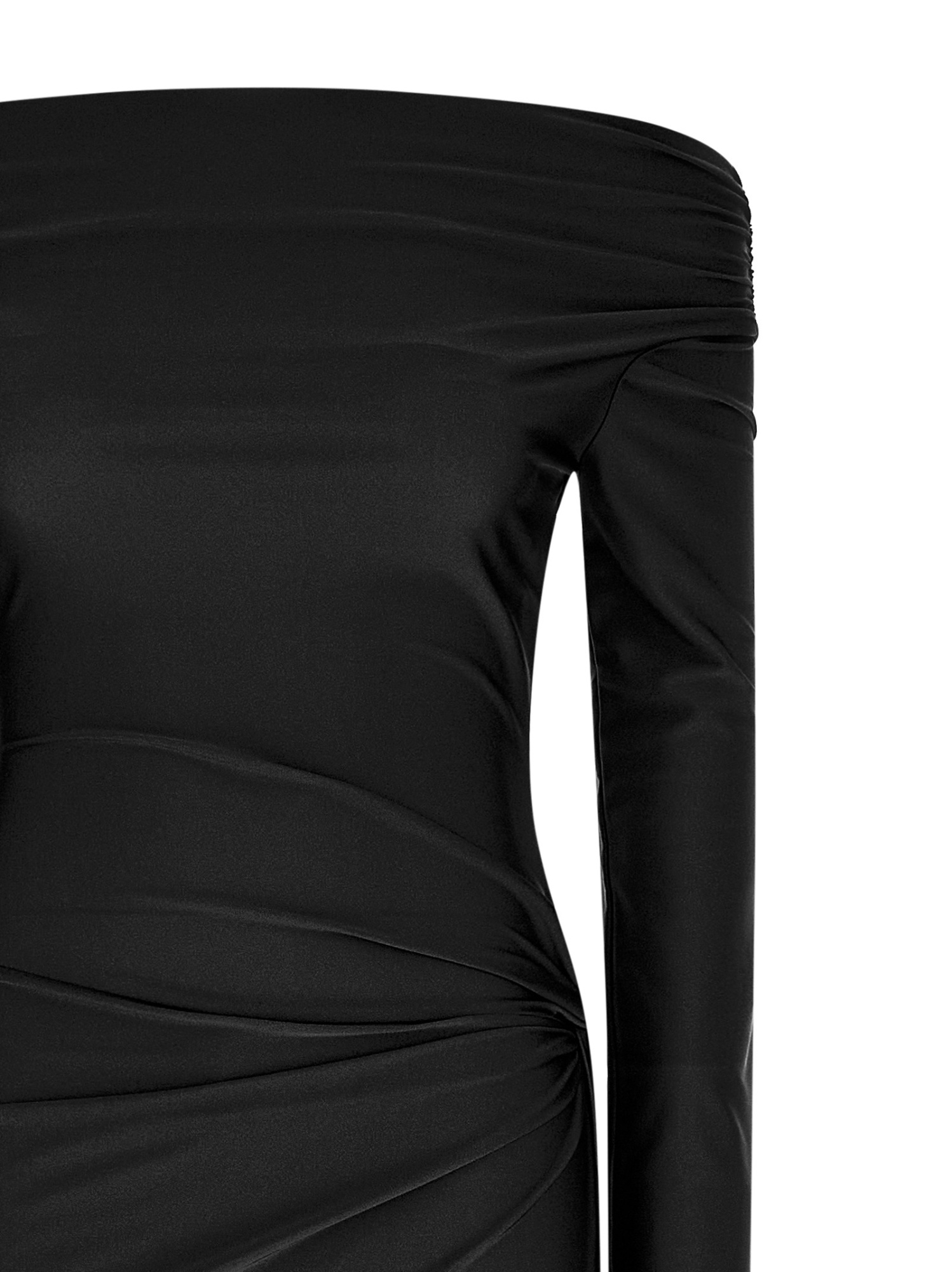 The Andamane Off-the-shoulder Long Sleeve Fitted Jumpsuit In Black