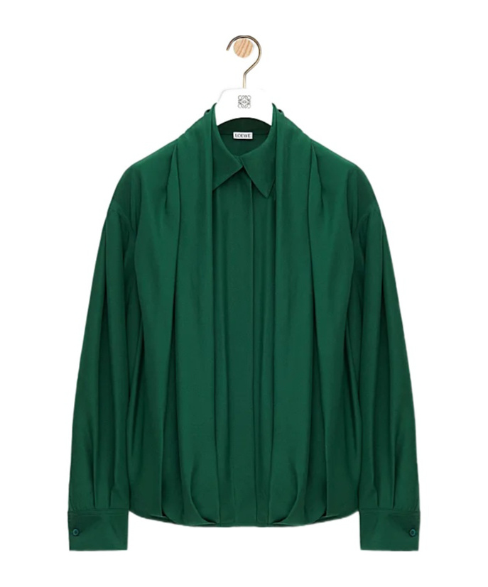 Loewe Draped Silk Blouse In Green
