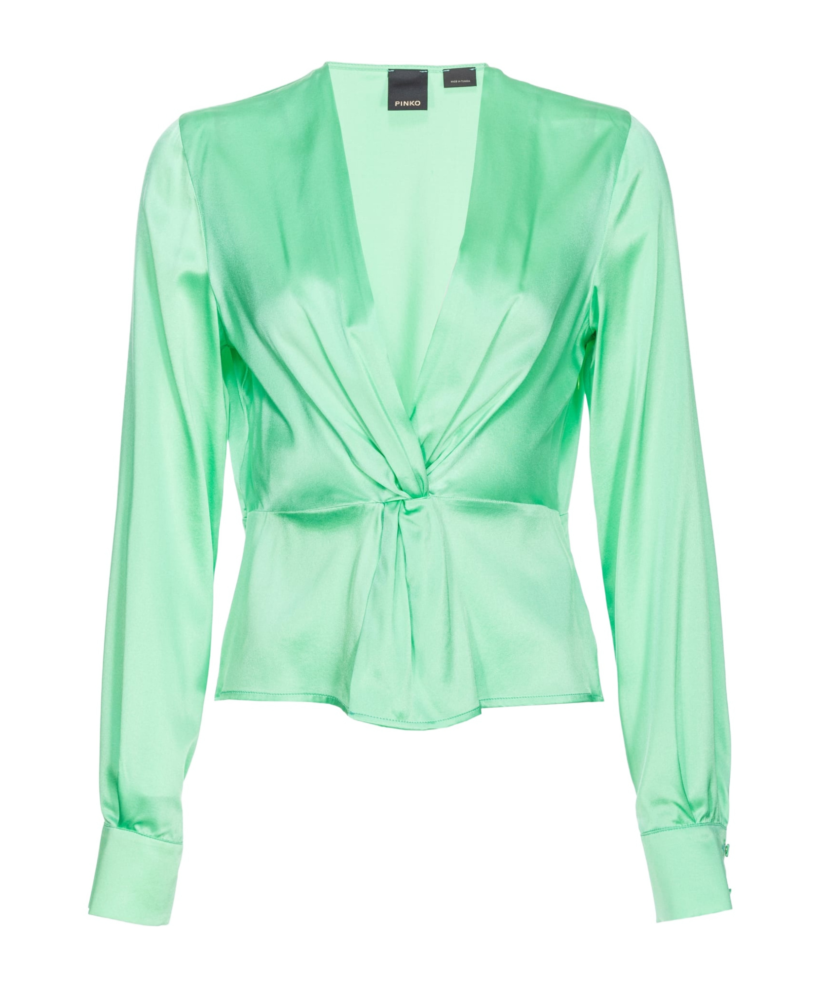 Pinko Twist-detail Silk Blouse In Green