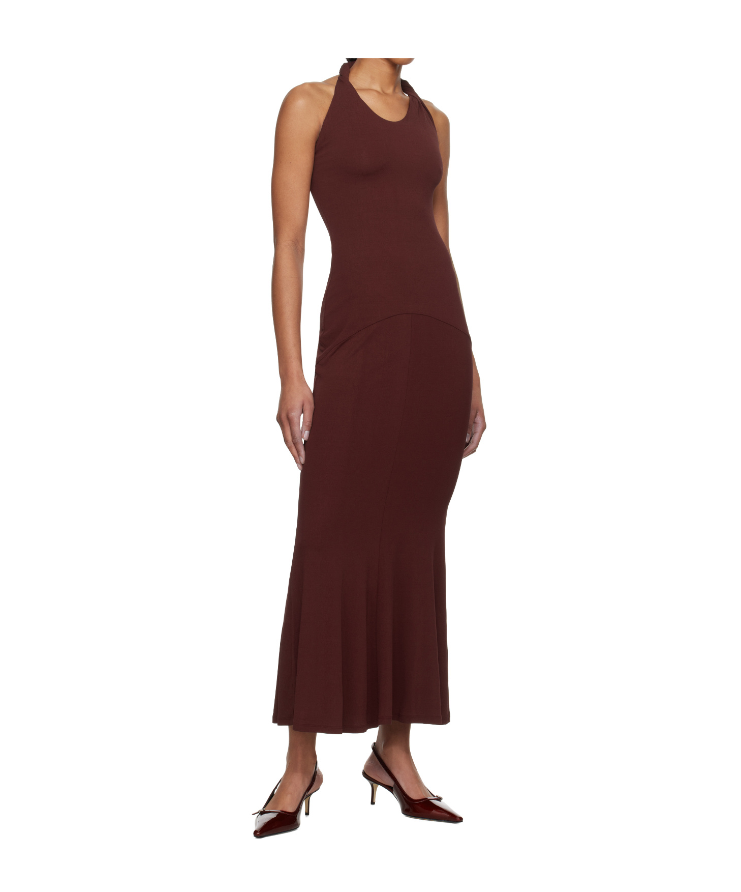 Tove Eleanor Twist-detail Halterneck Dress In Brown