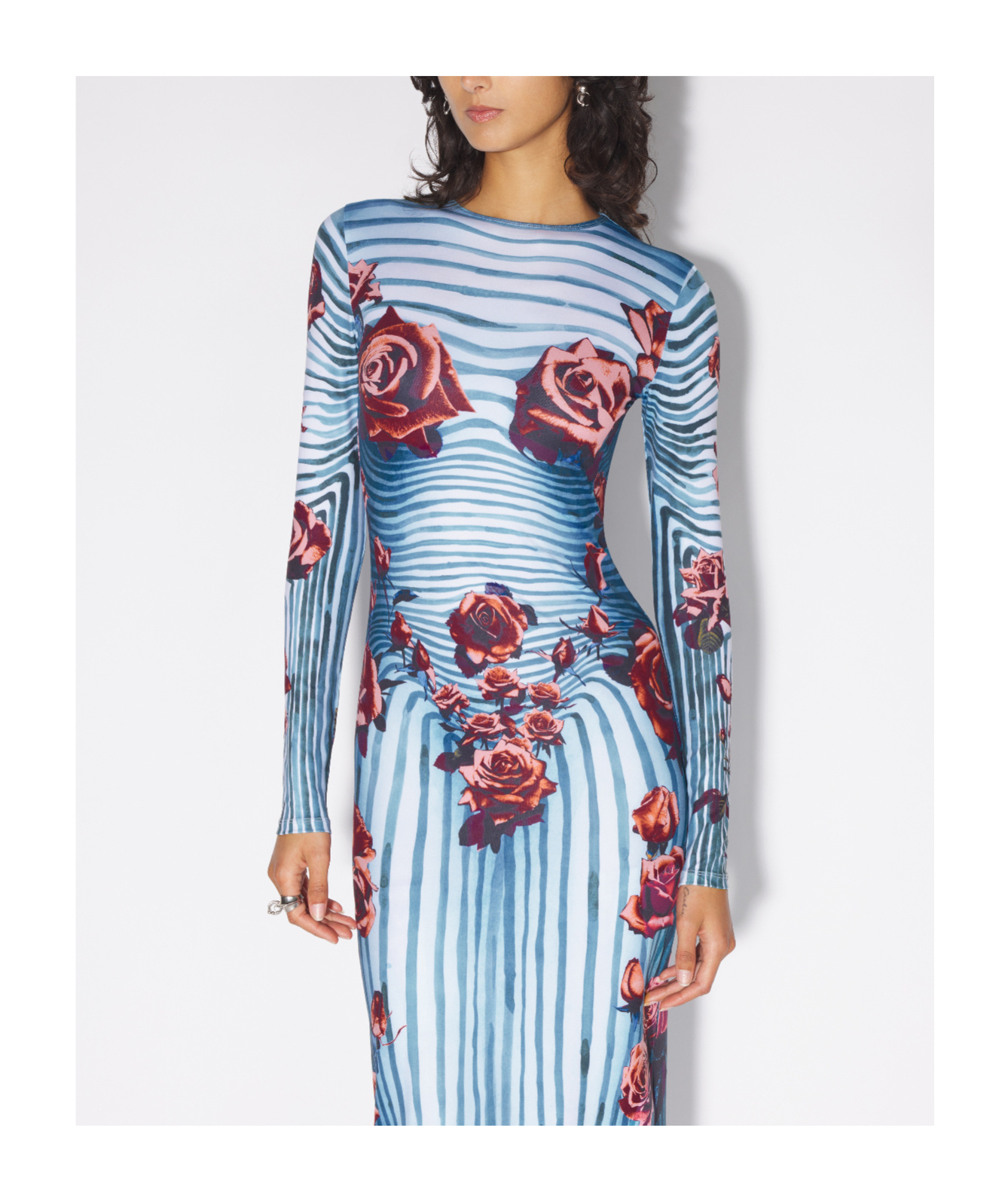 Shop Jean Paul Gaultier Flower Body Morphing Midi Dress In Blue