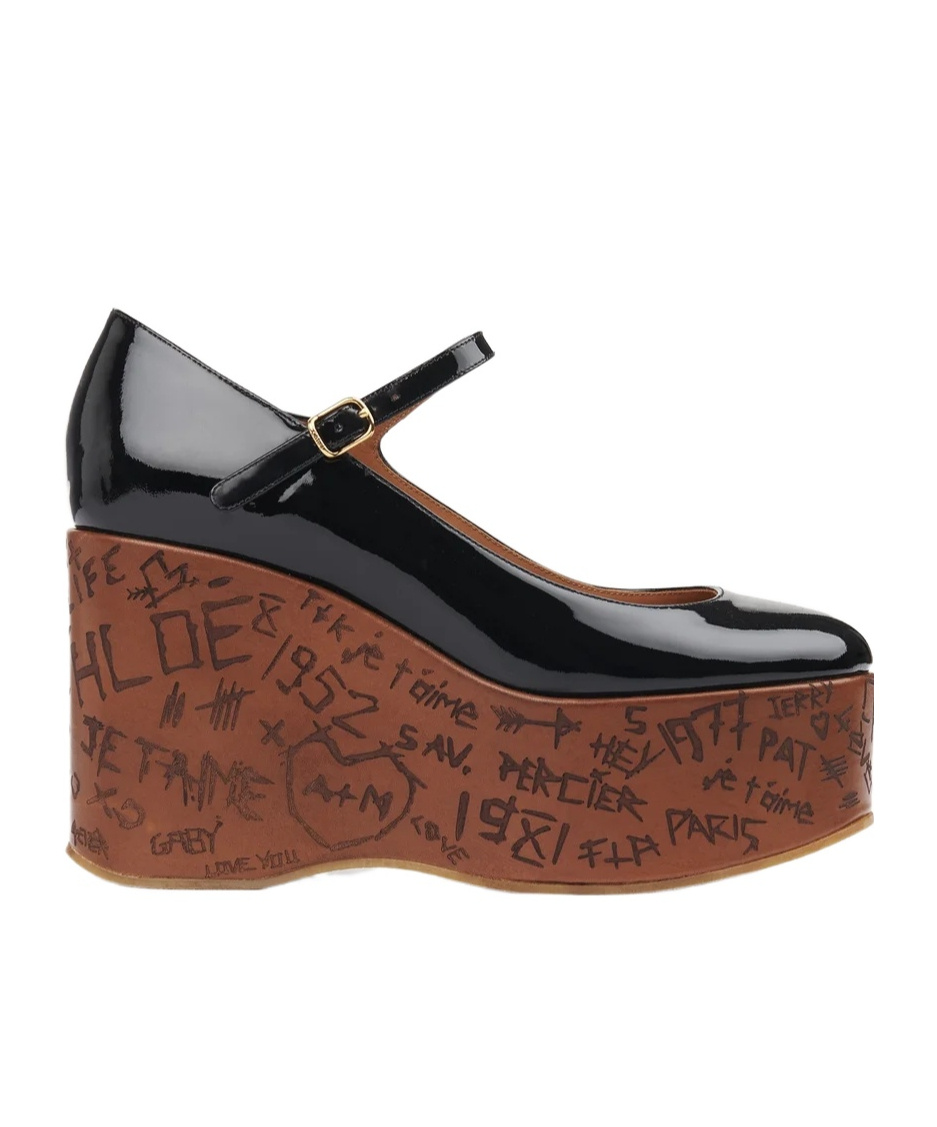 Chloé Maxime Patent Leather Platform Wedge Sandals In Brown