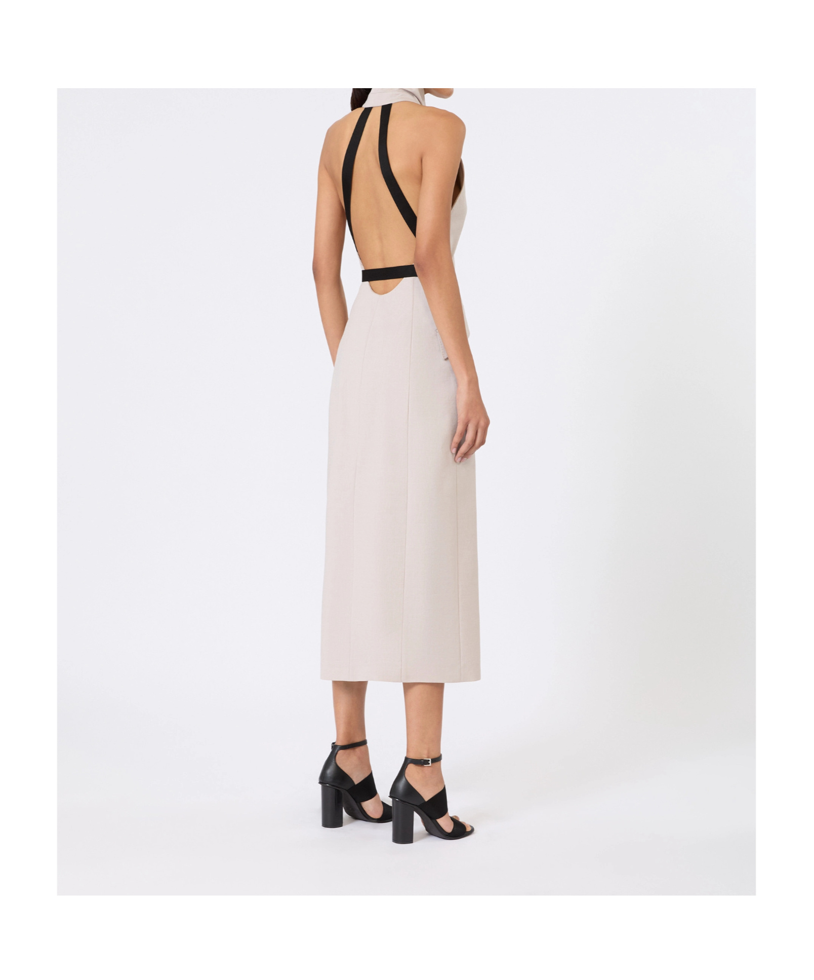 Max Mara Cime Stretch Cotton And Wool-blend Halterneck Maxi Dress In Neutral