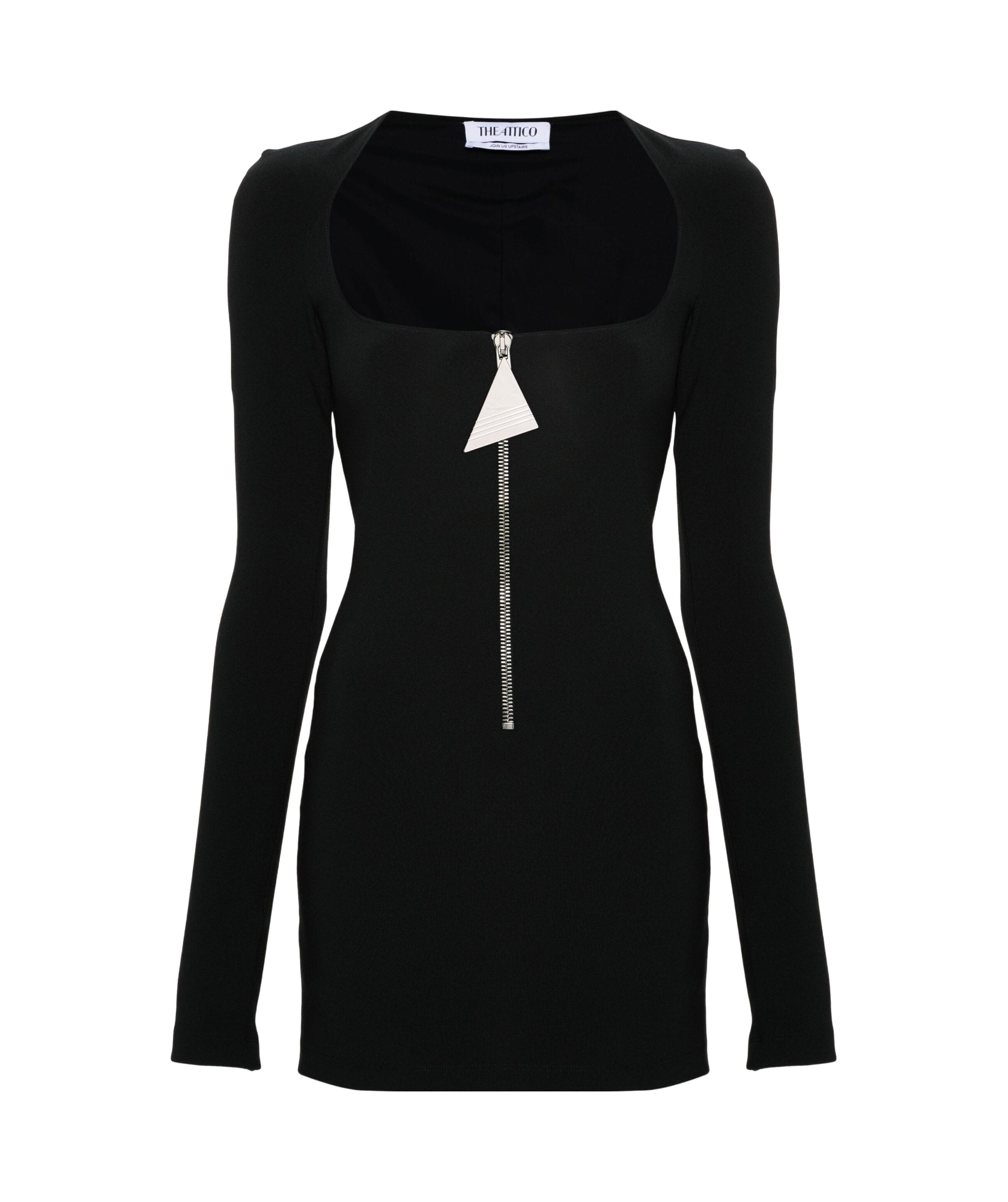 Shop Attico The Scoop Neck Zip-detailed Mini Dress In Black