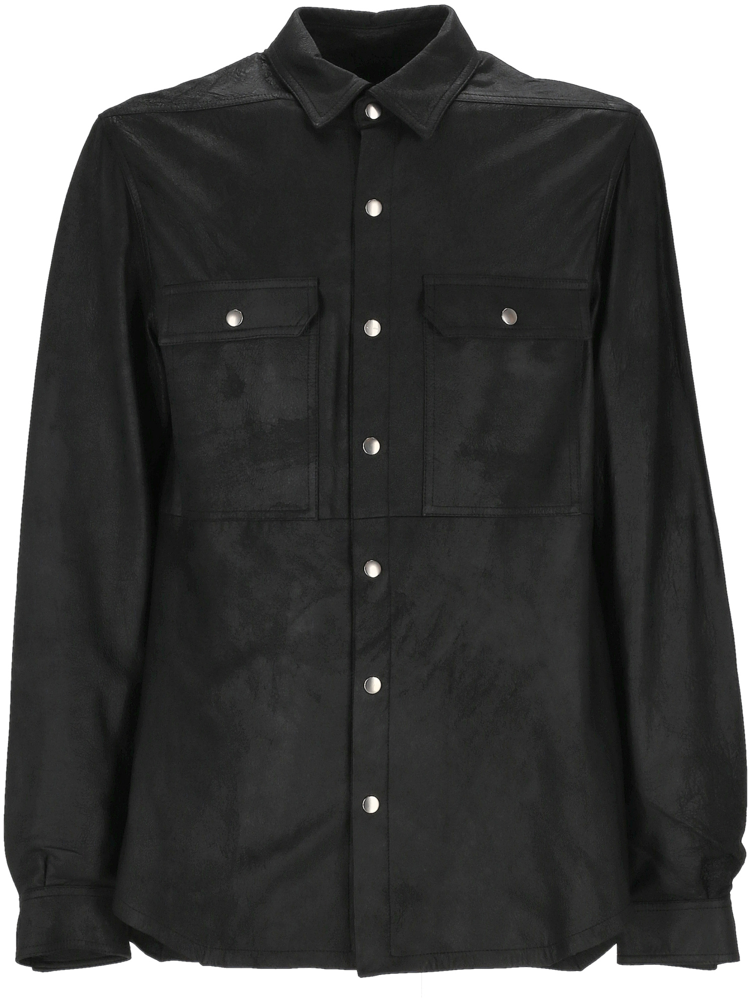 Shop Rick Owens Leather Shirt Jacket In Black