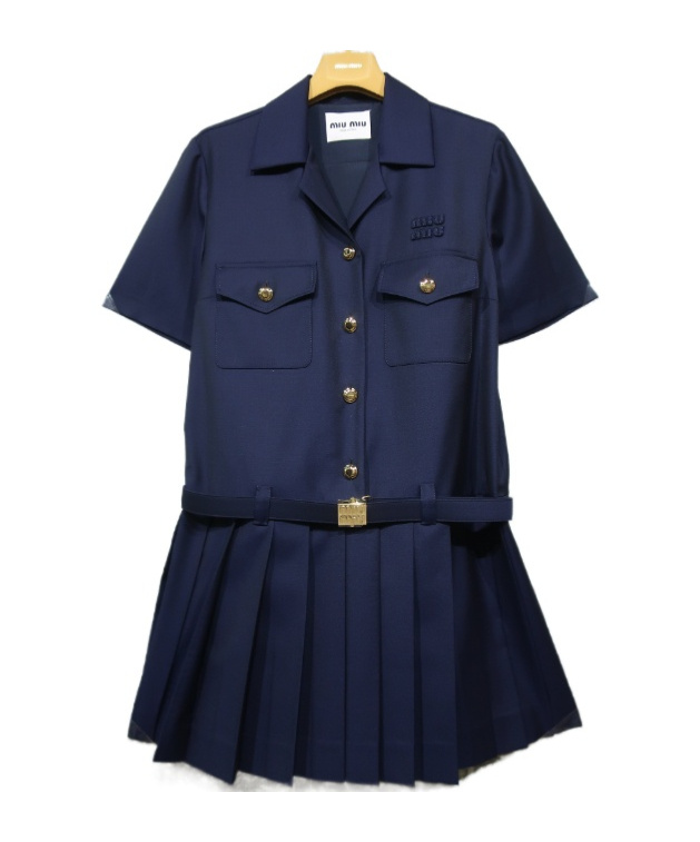 Miu Miu Short Sleeve Dress In Blue