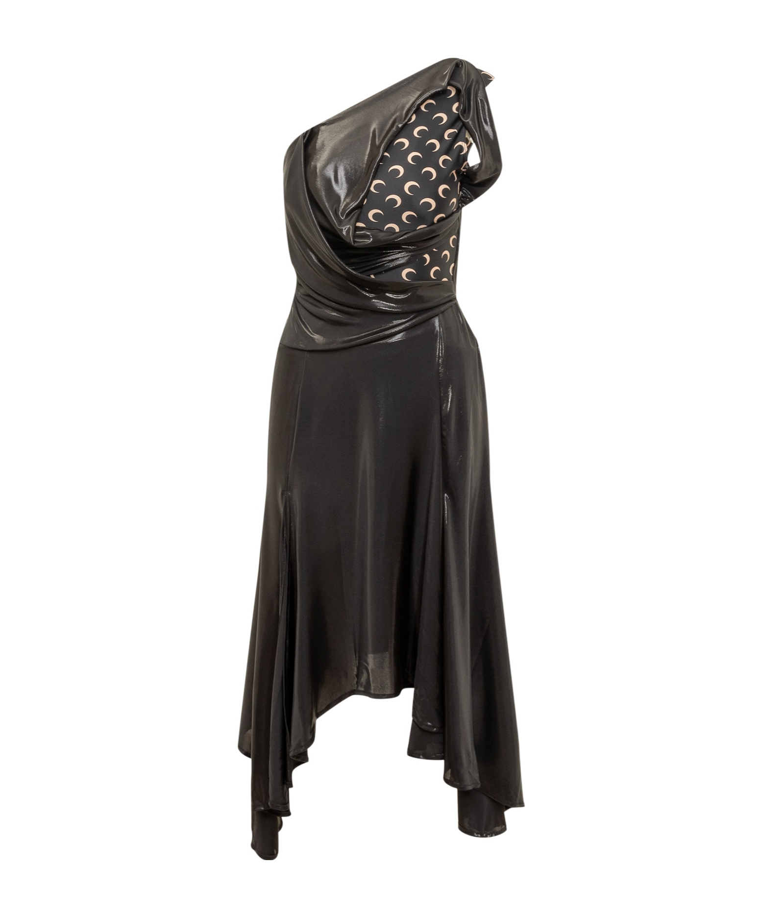 Marine Serre Regenerated Moon Draped Jersey Midi Dress In Black