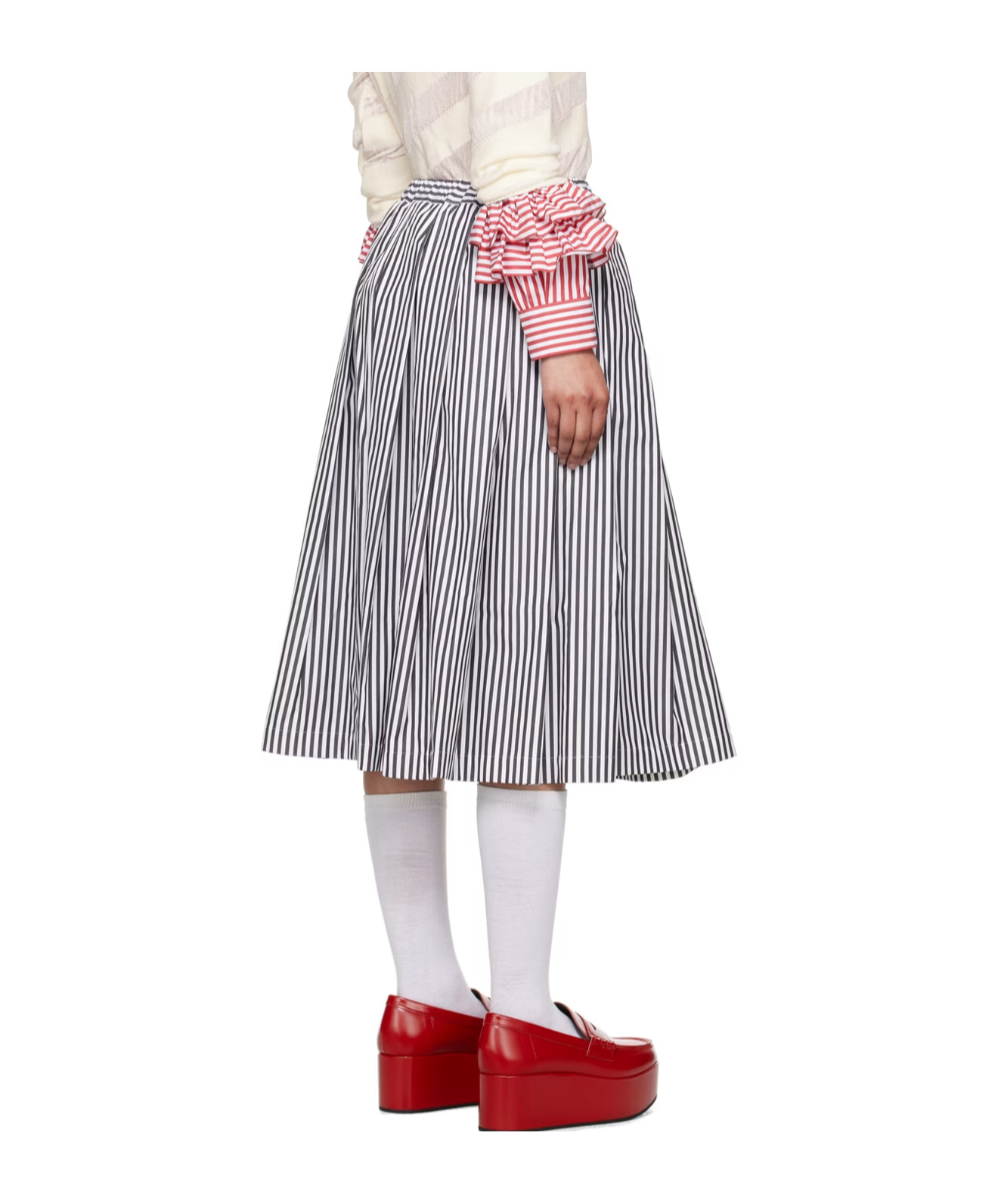 COMME DES GARÇONS STRIPED PLEATED COTTON SKIRT 