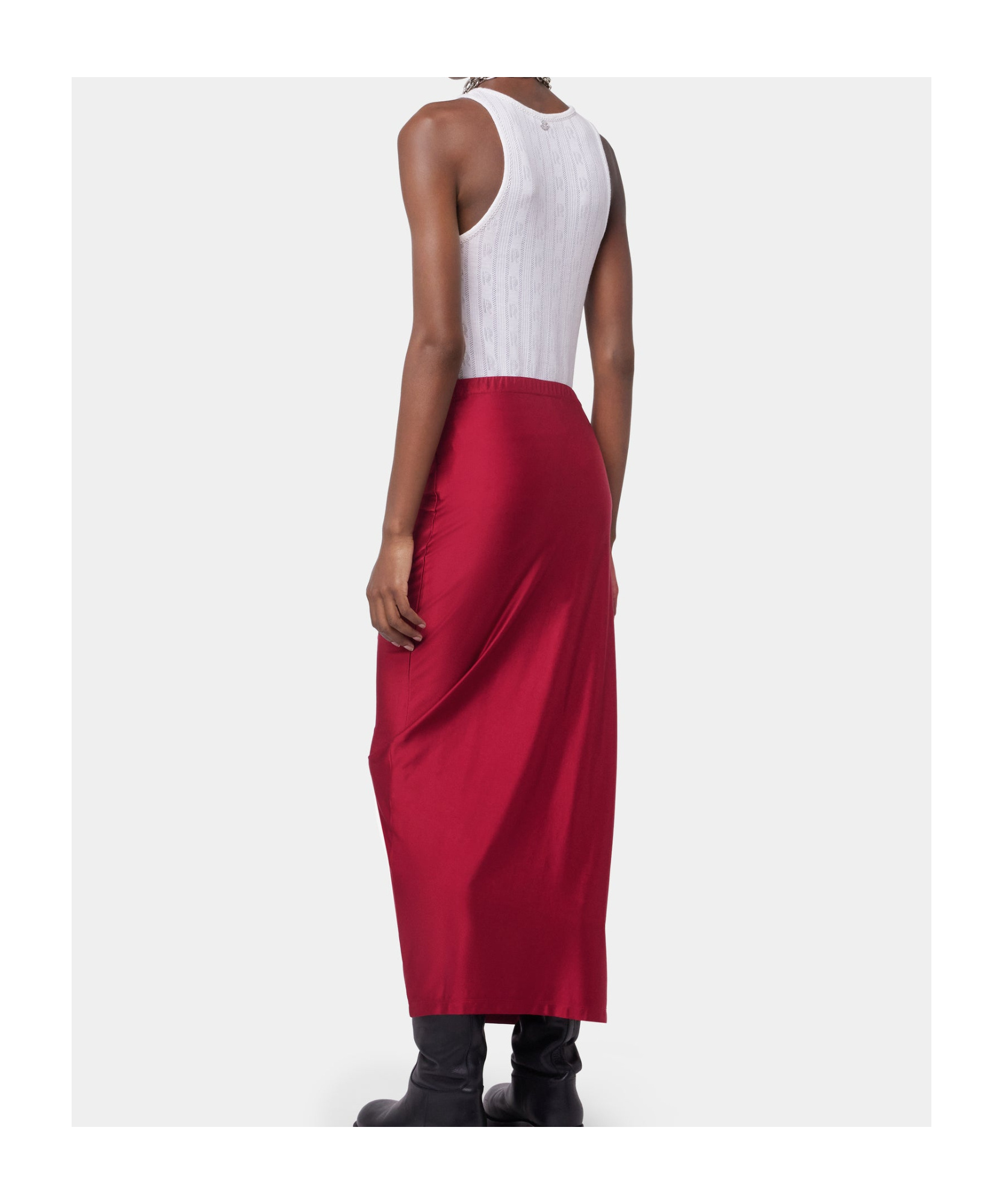 Rabanne Gathered Jersey Midi Skirt In Scarlet Red In Red