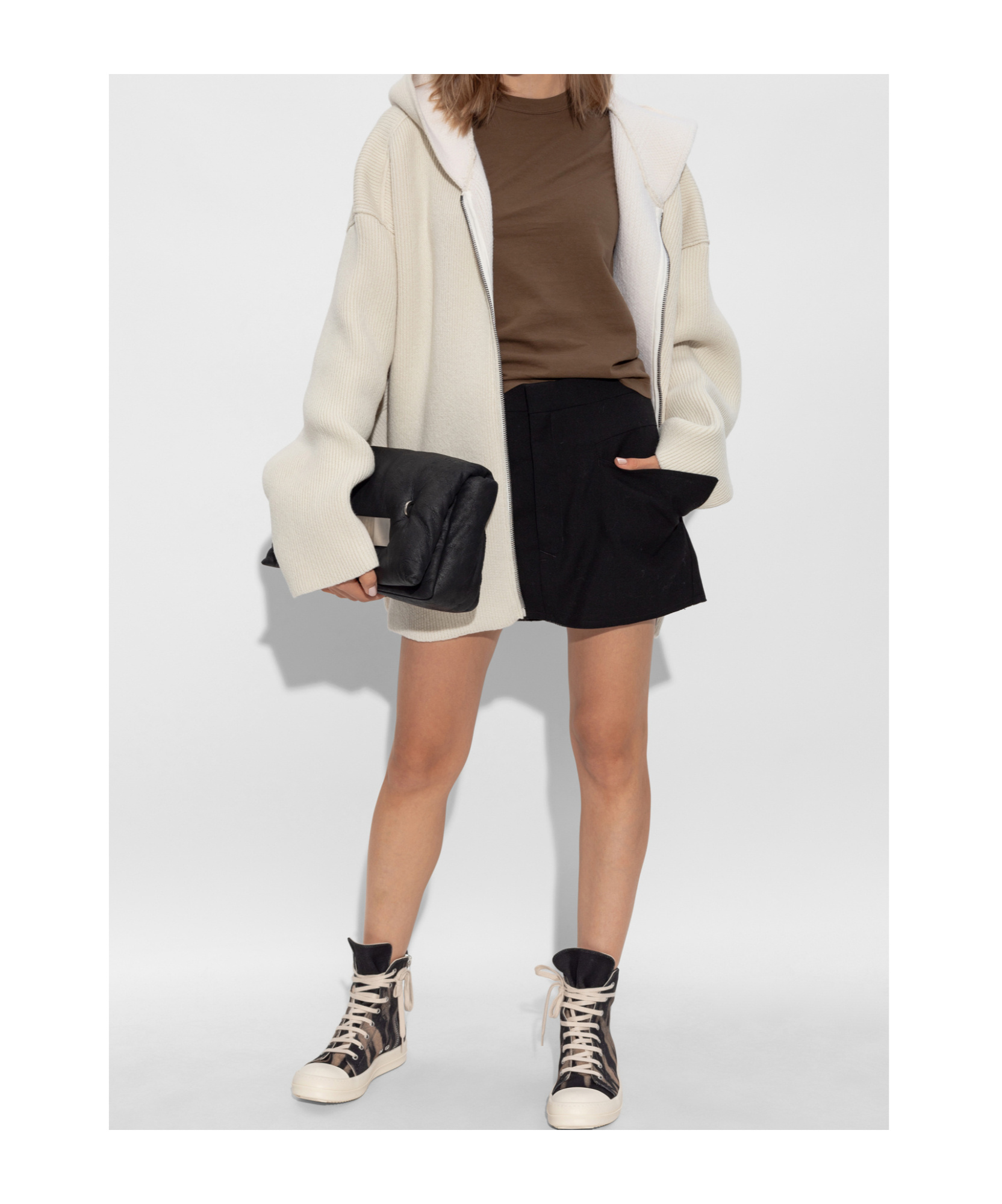 Rick Owens Zipped Hooded Cardi-coat In Nude