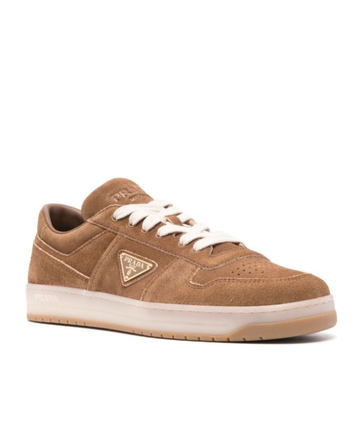 Prada Downtown Sneakers In Faded Suede In Brown