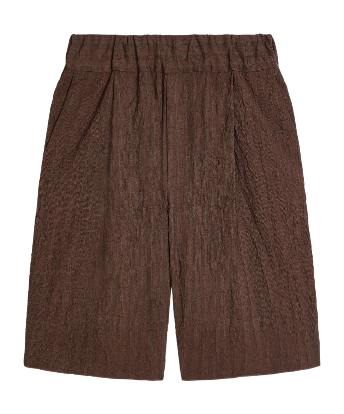 Dries Van Noten Crinkled Knee Length Pleated Bermuda Shorts In Brown