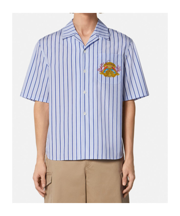 Versace Dive In Crest Striped Shirt
