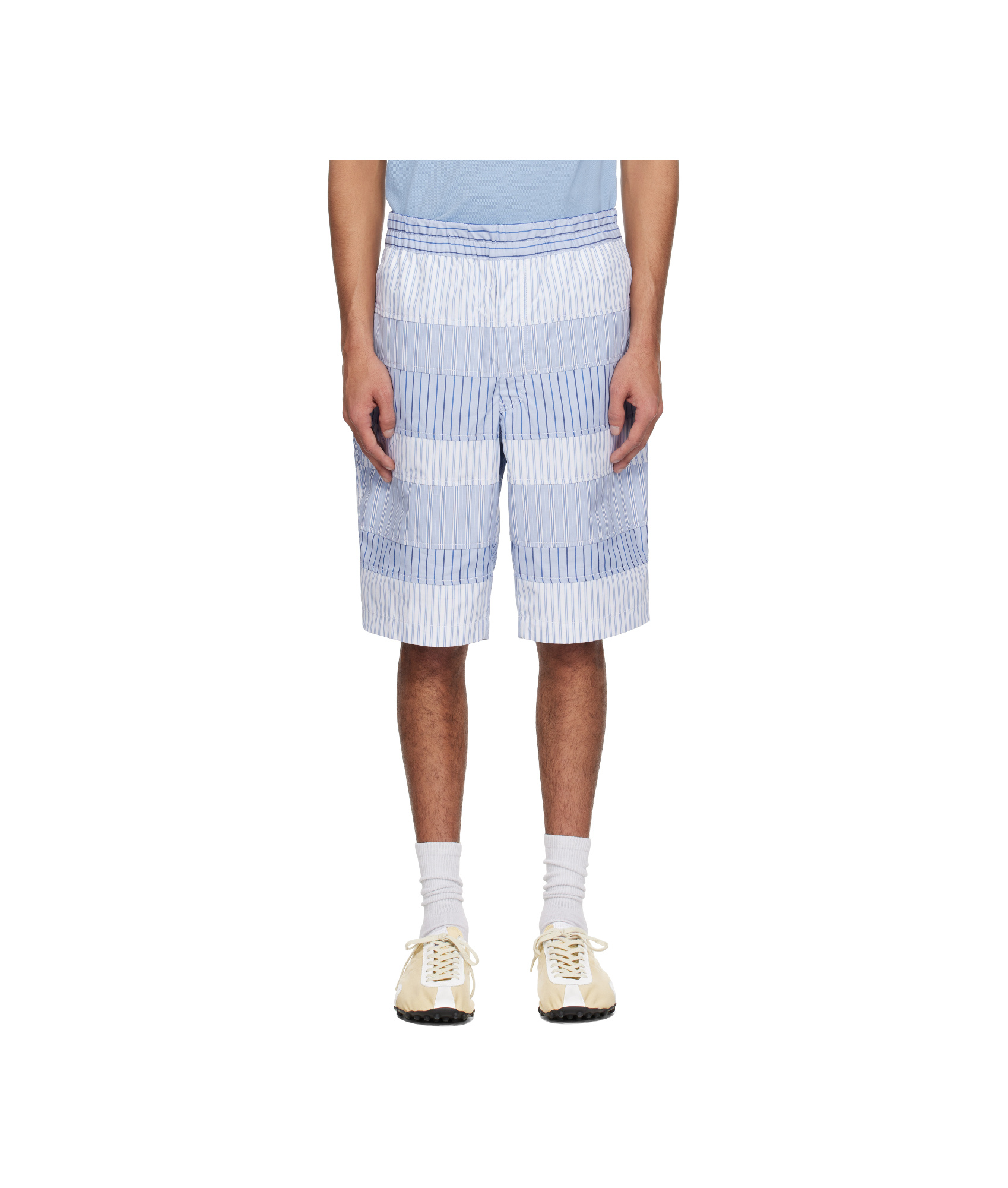 Comme Des Garçons Yarn Dyed Stripe Poplin Shorts In Blue/white