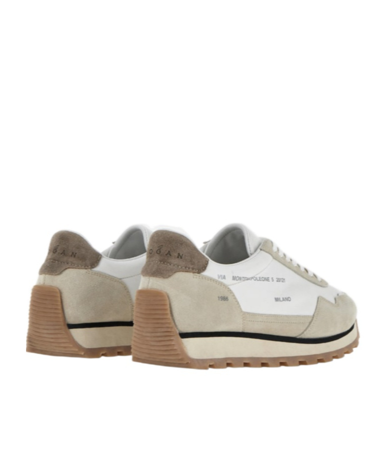 Hogan Leather Sneakers With Round Toe And Ridged Rubber Sole In Nude