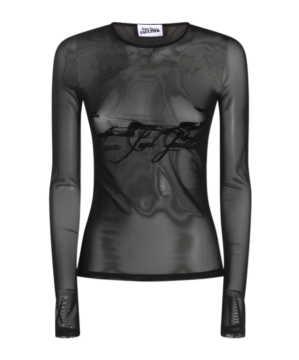 Jean Paul Gaultier The Flocked Tattoo Ruban Top In Black