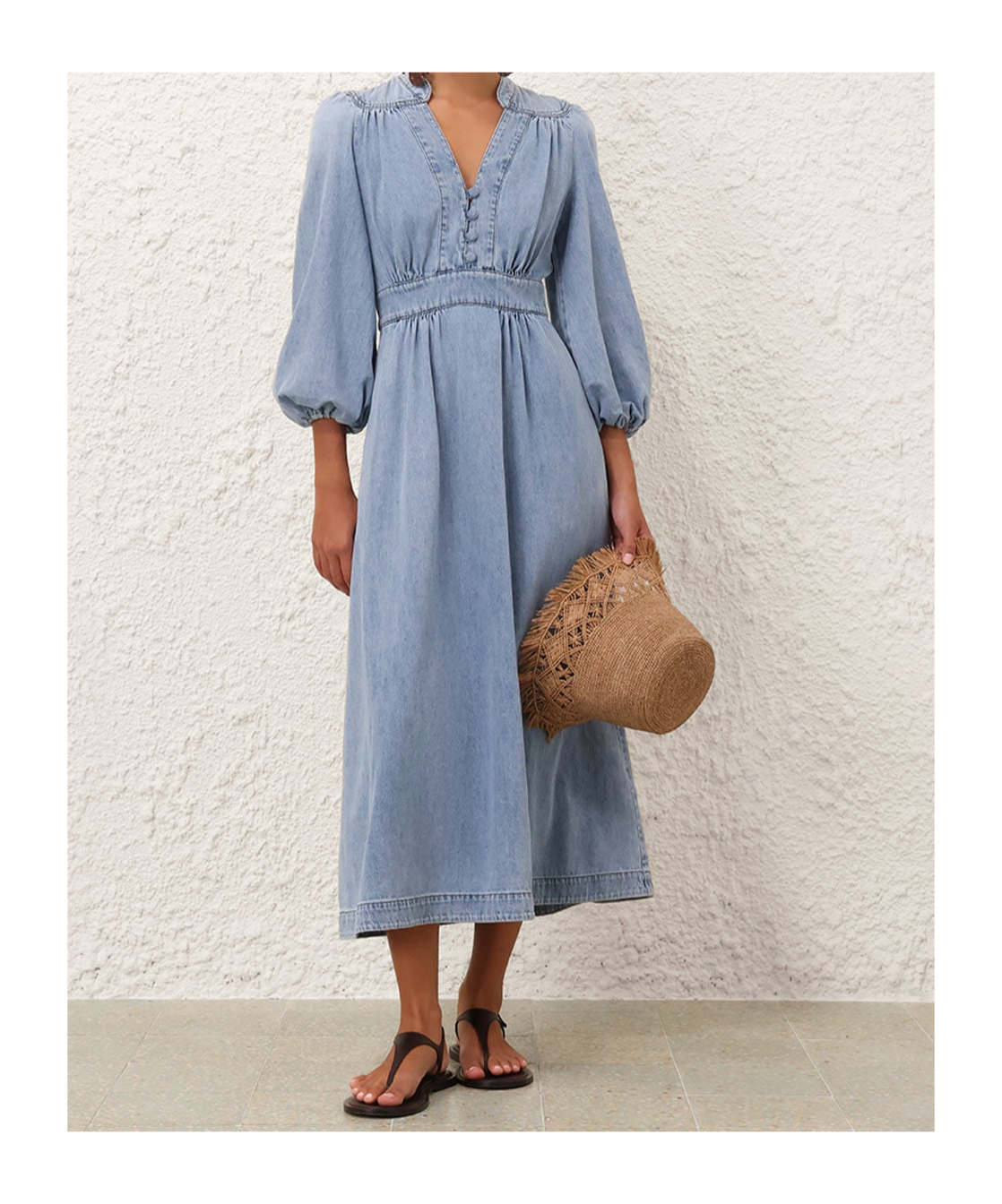 Zimmermann V-neck Flared Denim Midi Dress In Blue