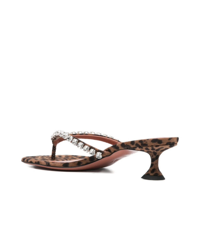 Amina Muaddi 45mm Leopard-printed Crystal-detail Sandals In Brown