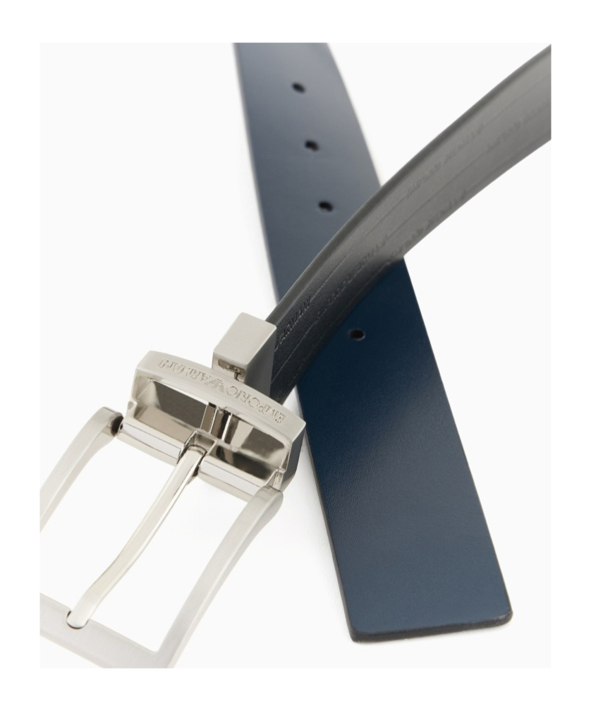 Emporio Armani Reversible Leather Belt With Embossed Logo In Black