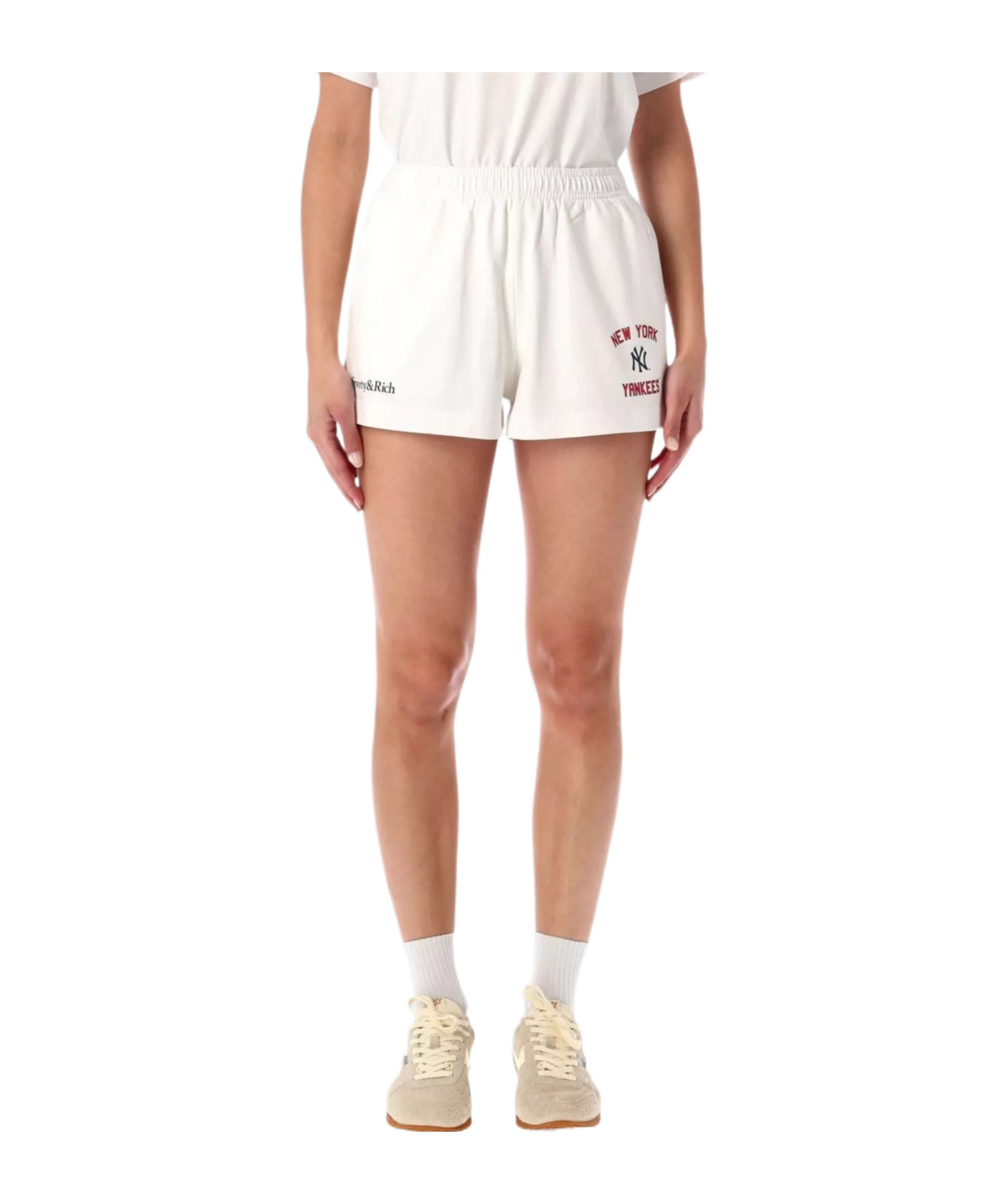 Sporty And Rich Comfortable Yankees Style Shorts Featuring Slits In White