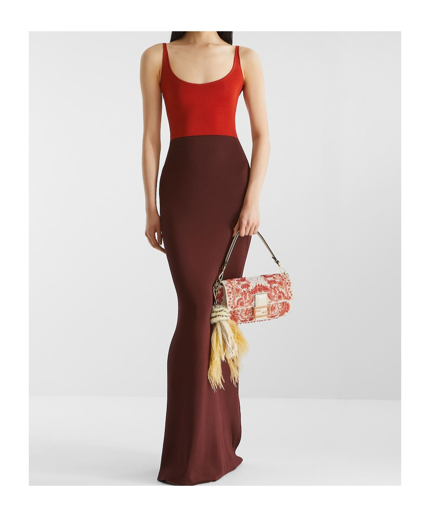 Fendi Two-tone Viscose Blend Long Dress