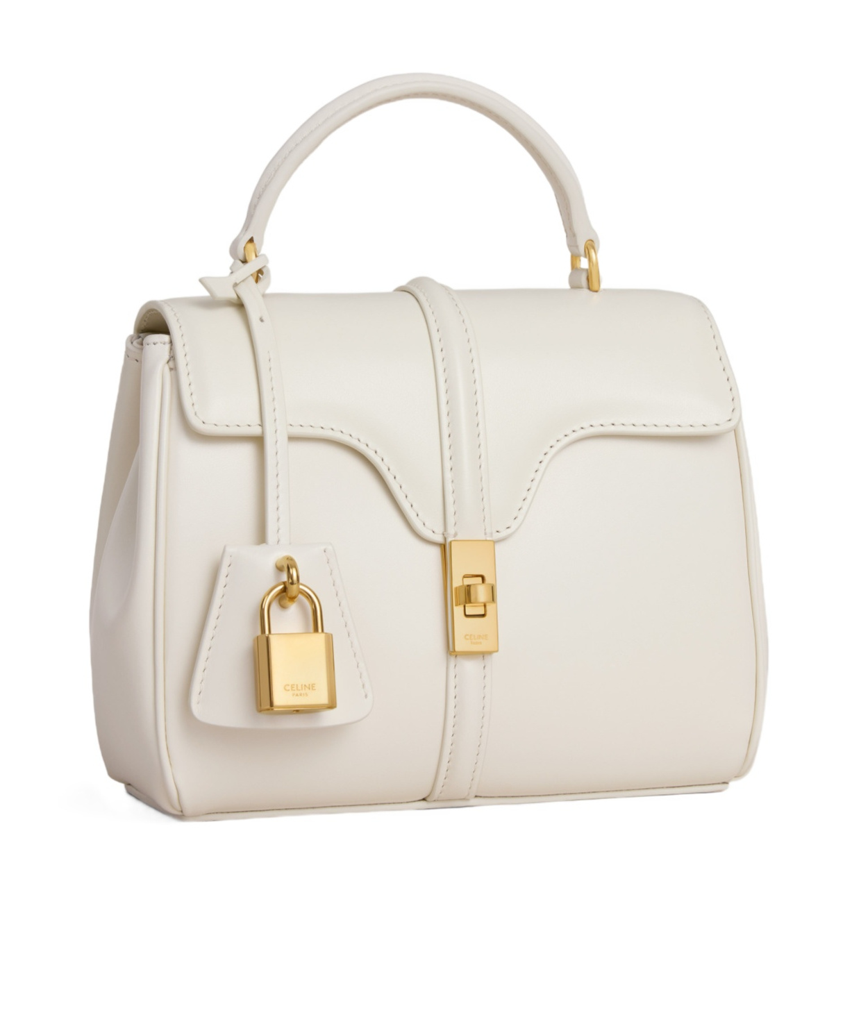 Celine Small 16 Bag In Satinated Calfskin In White