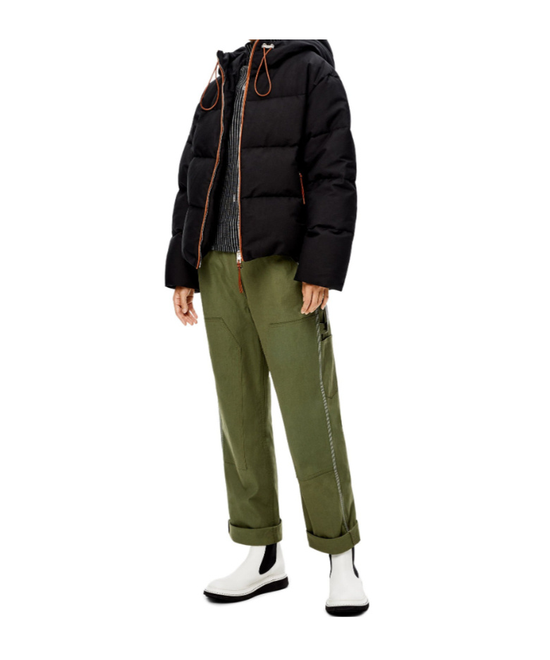 Shop Loewe Drawstring Hooded Down Jacket In Black