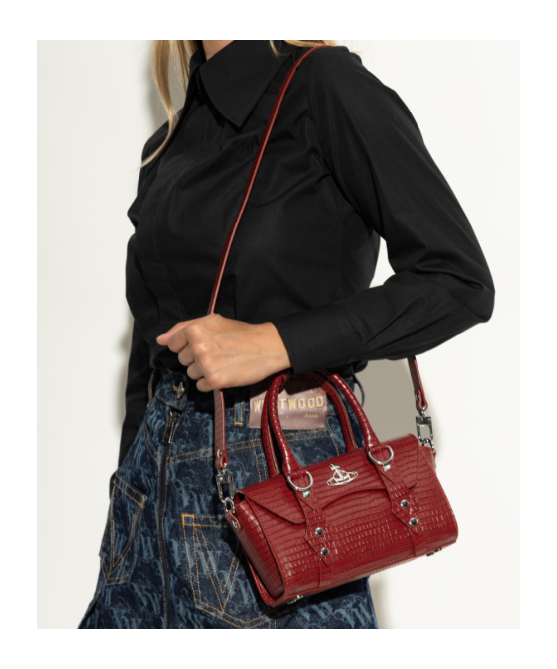 Vivienne Westwood Bettina Mini Croc-effect Leather Tote Bag In Red