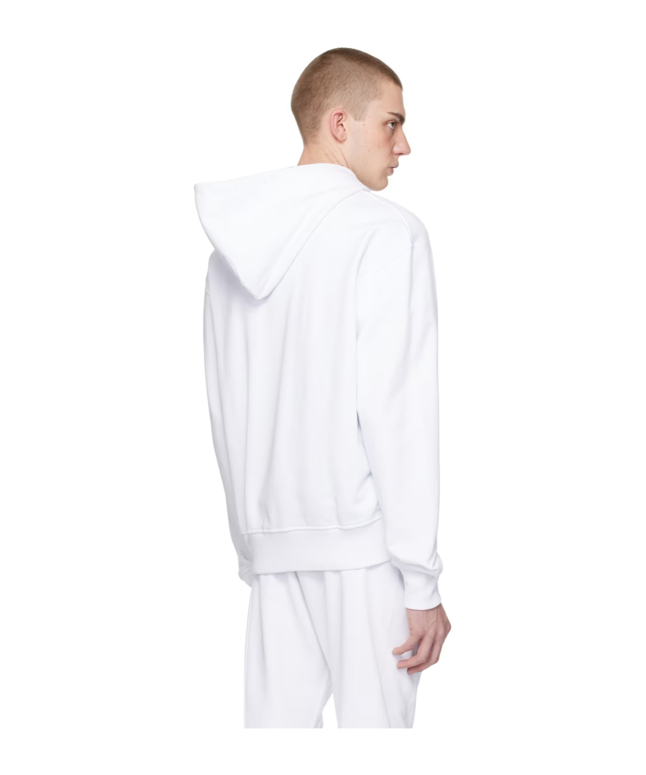 Shop Versace Jeans Drawstring Hooded Hoodie In White