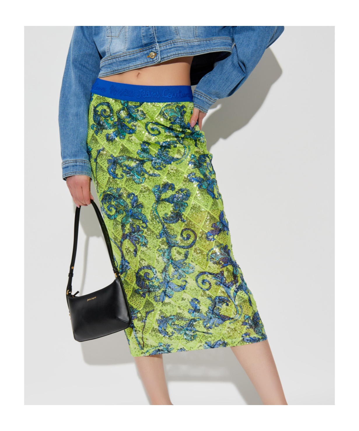 Shop Versace Jeans Sequin-embellished Midi Skirt In Green