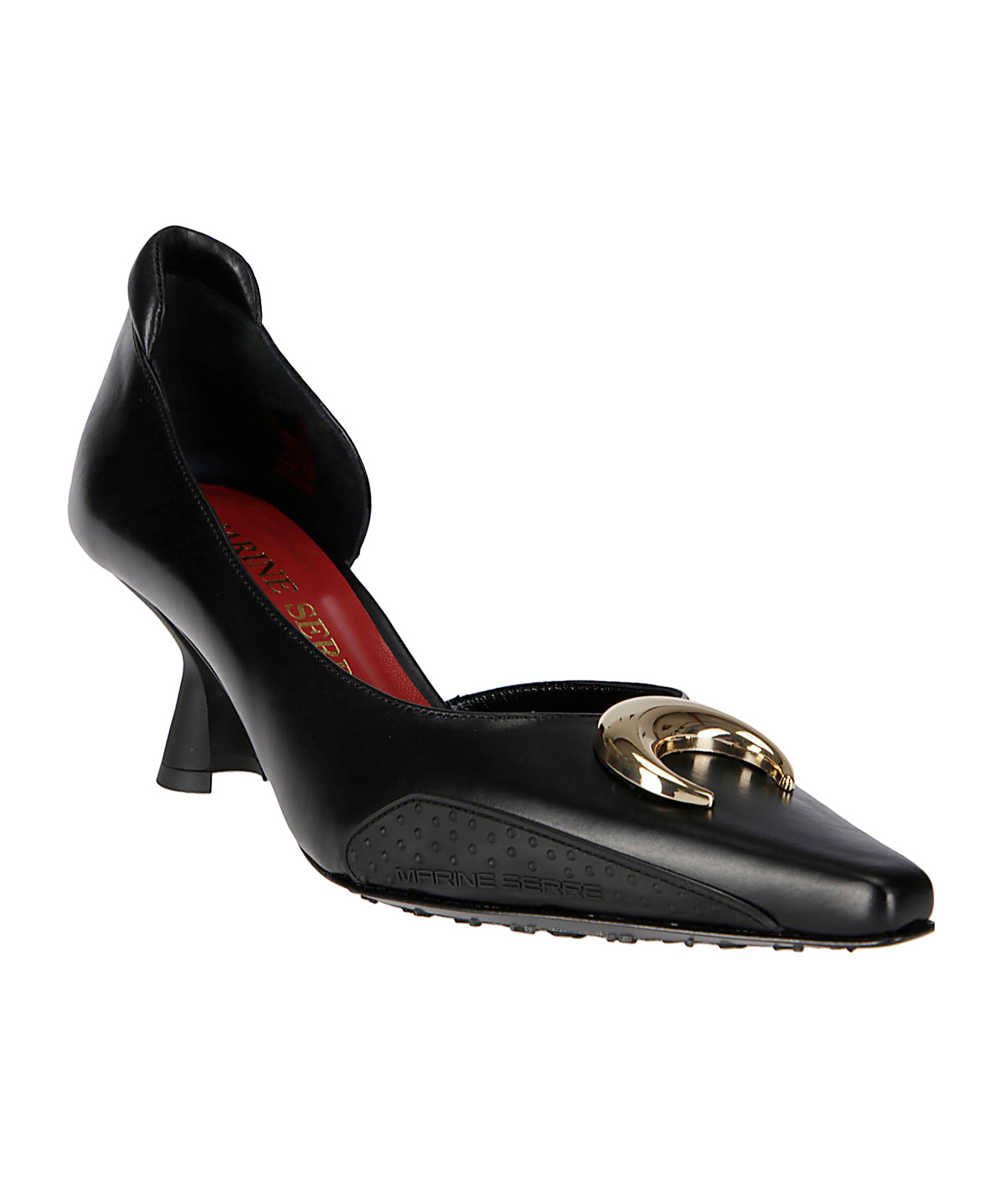 Marine Serre Black Slip-on Shoe With Gold Logo Plaque In Black