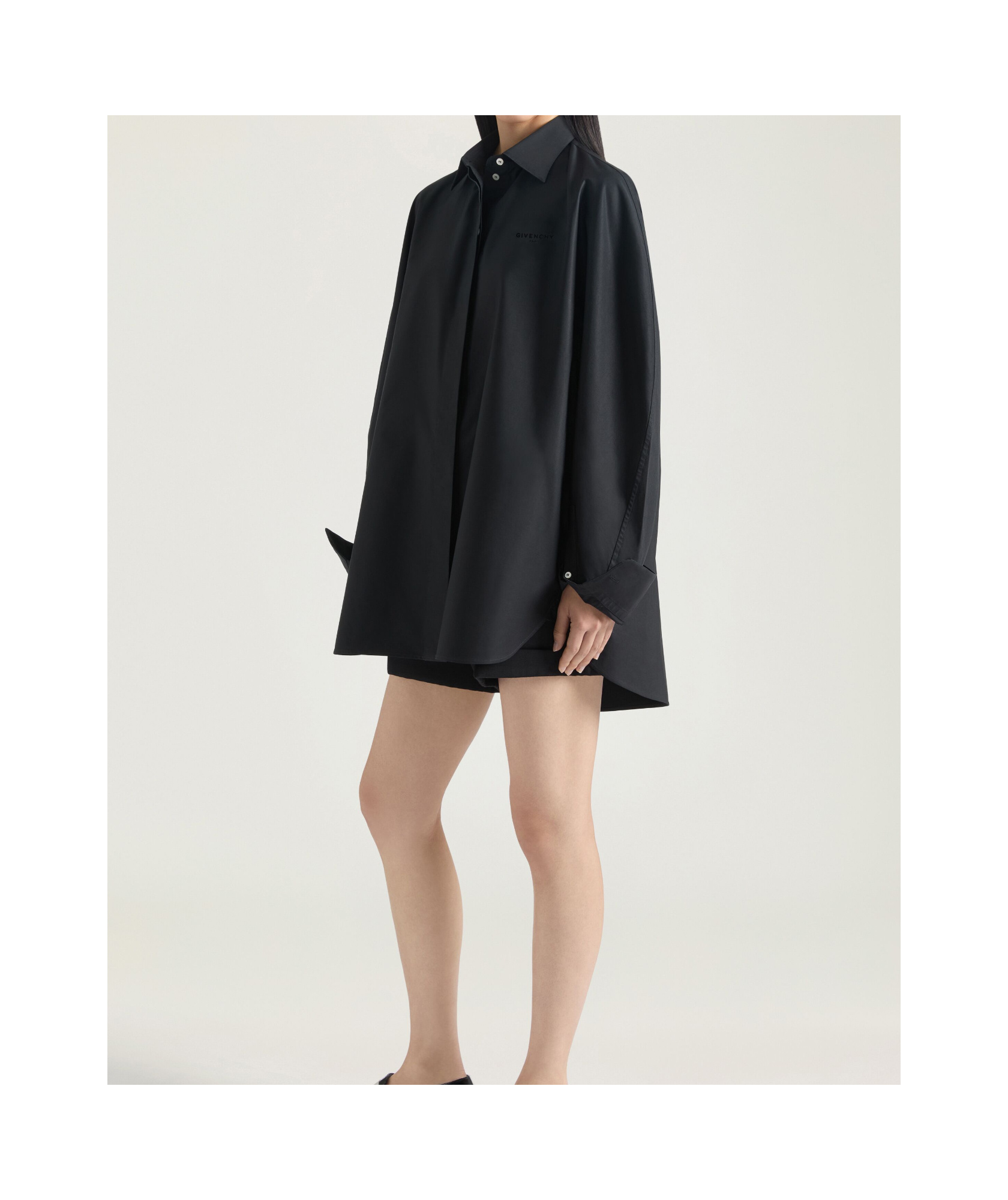 Givenchy Cotton Turned Up-sleeve Cocoon Shirt In Black