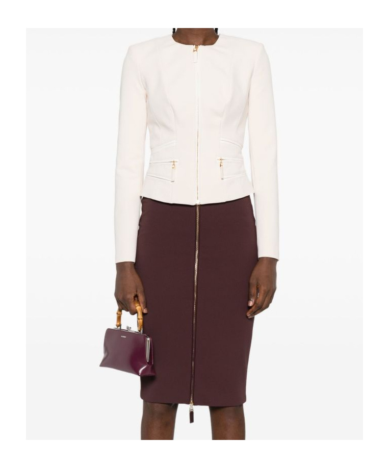 Elisabetta Franchi Chain-trimmed Zip-front Jacket In White