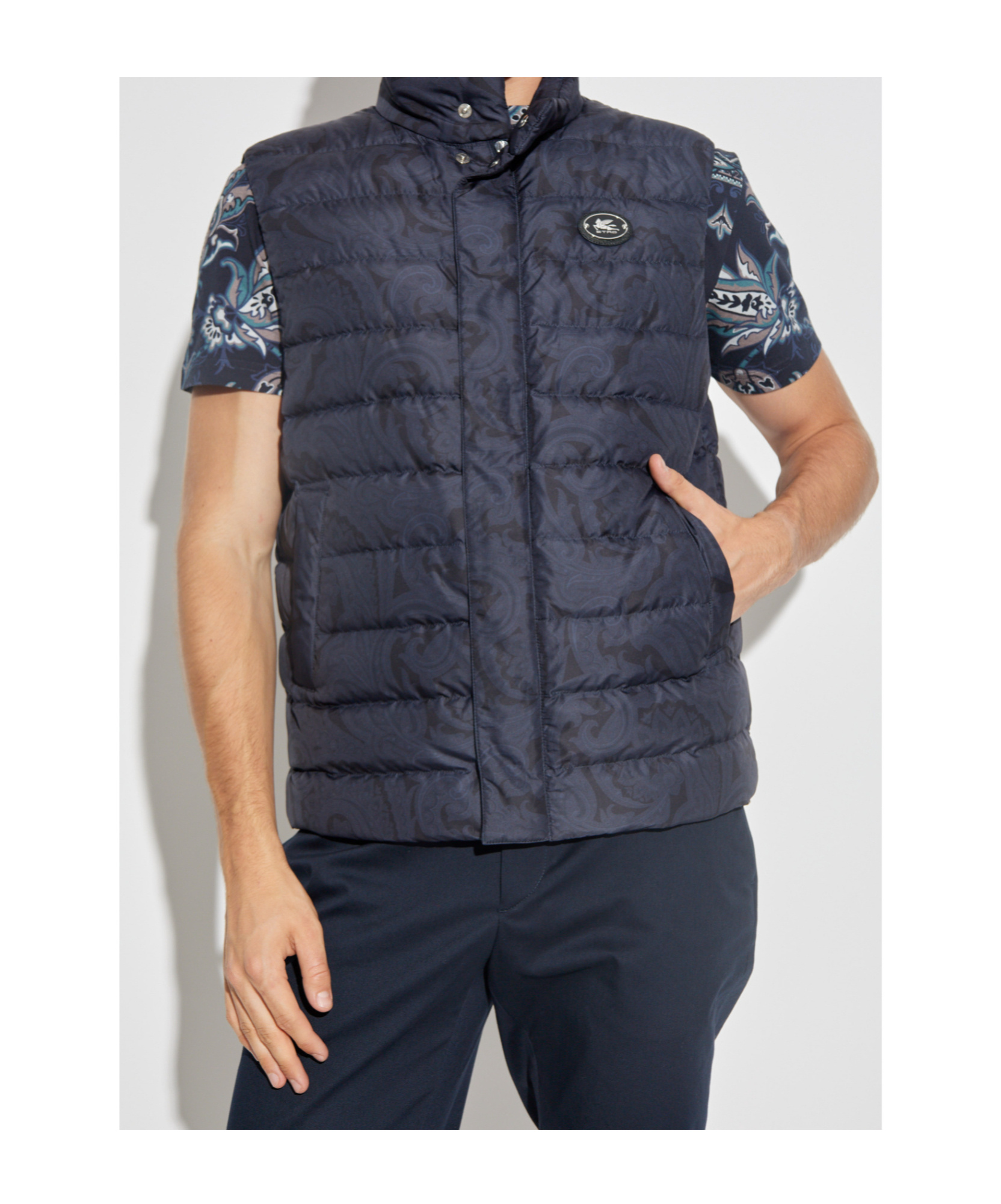 Etro Padded Vest With Logo In Blue