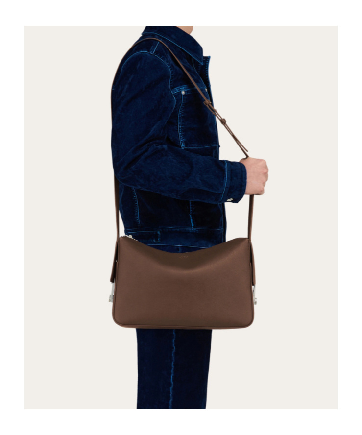 Ferragamo Messenger Bag With Gancini Buckles (m) In Brown