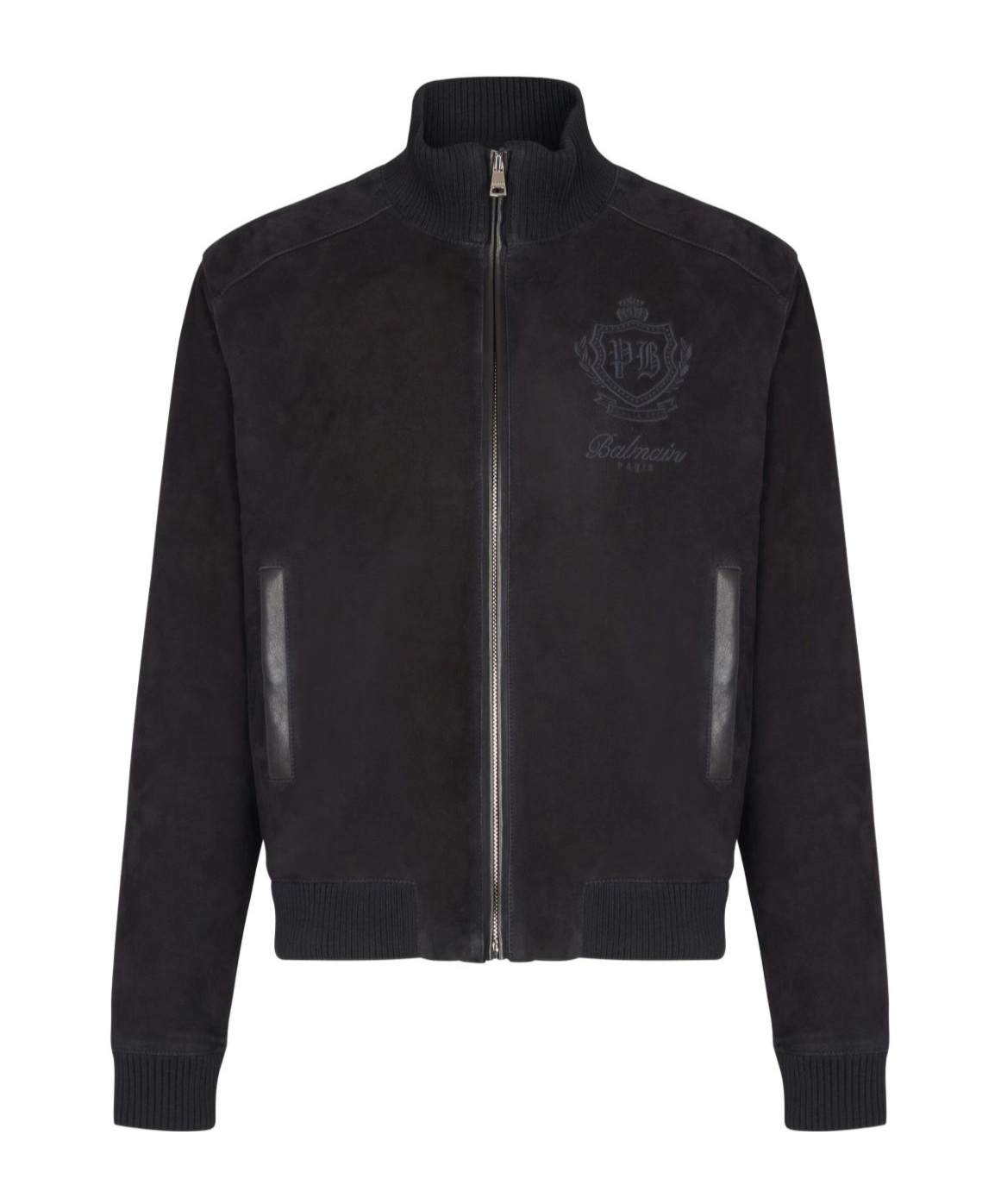Balmain High Collar Blazer With Ribbed Cuffs And Hem In Black